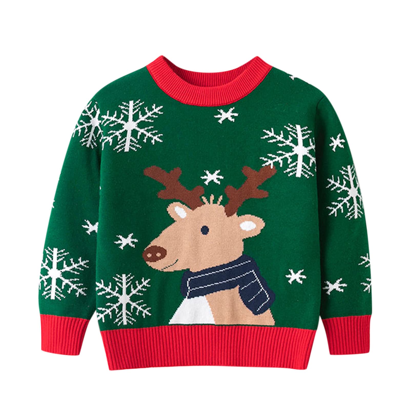 RNTOP Toddler Boys Girls Christmas Sweater Kids Baby Long Sleeve Knitted Pullover Reindeer Crewneck (Green, 3-4 Years)