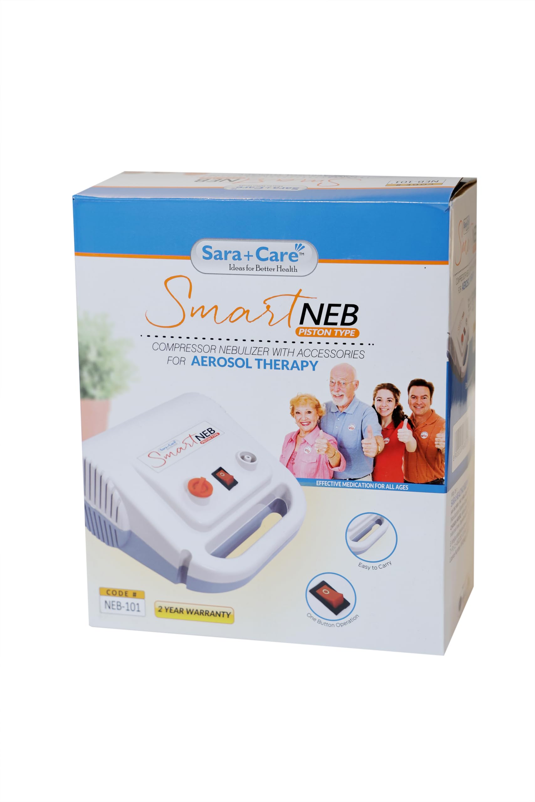 SARA+CARE NEB-101 Smart Compressor Nebulizer for Adults & Kids β Low Noise, Compact Inhaler Machine with Child Mask, Extra Medicine Cup, Air Tube & Speed Control for Cold, Cough & Asthma Care 2