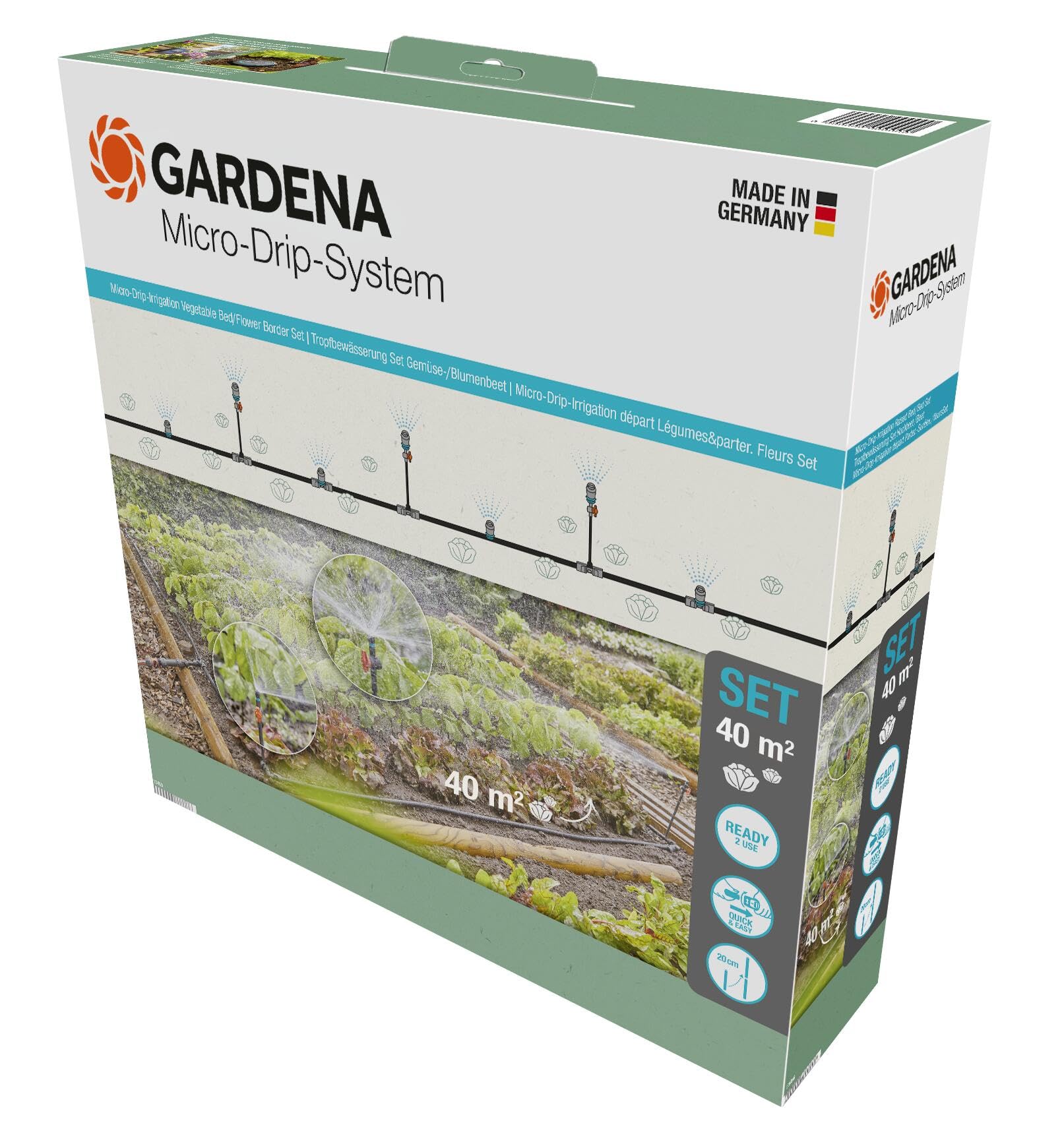 Gardena Tropfbewässerung Set Gemüse-/Blumenbeet Starter-Set 60 m² – Ready-2-Use (13450-20)