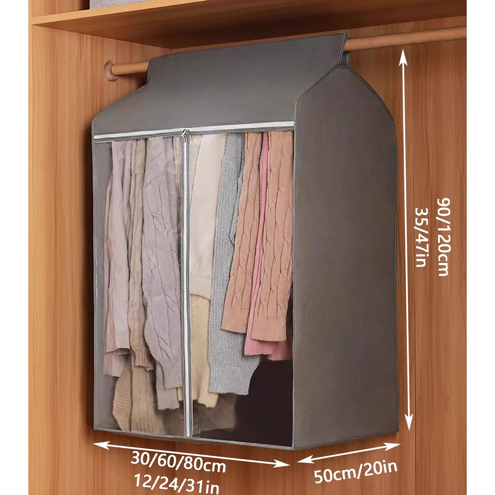 Housses à vêtements, Housse de suspension non tissée entièrement fermée, grande capacité, avec fenêtre transparente et 3 fermetures éclair