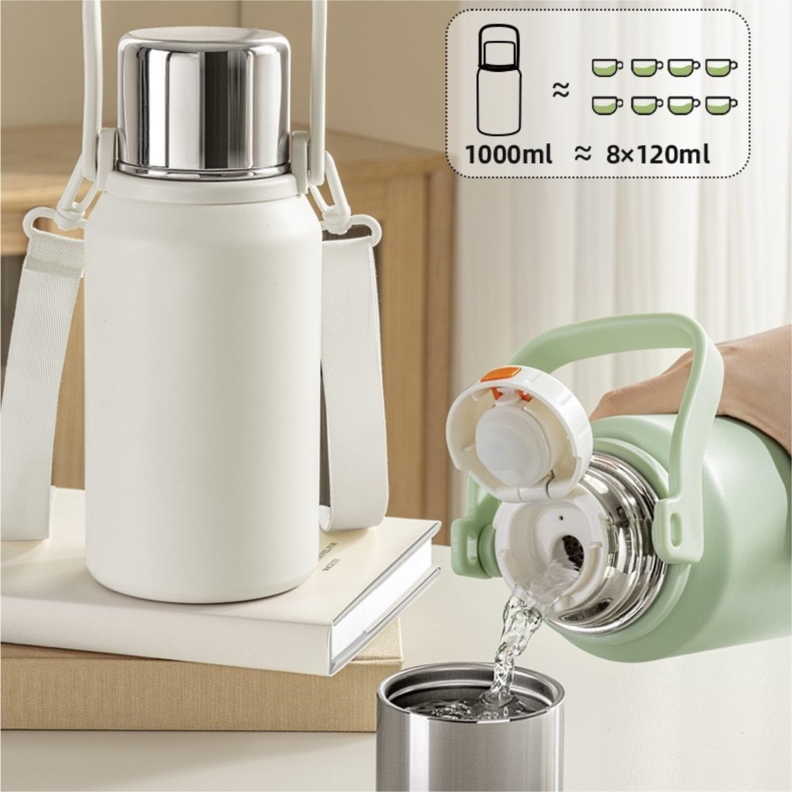 Isolierflasche Edelstahl Isolierte Wasser Tasse Große Kapazität Tee Trennung Wärmflasche Outdoor Tragbare Wasser Flasche(Orange,800ml)