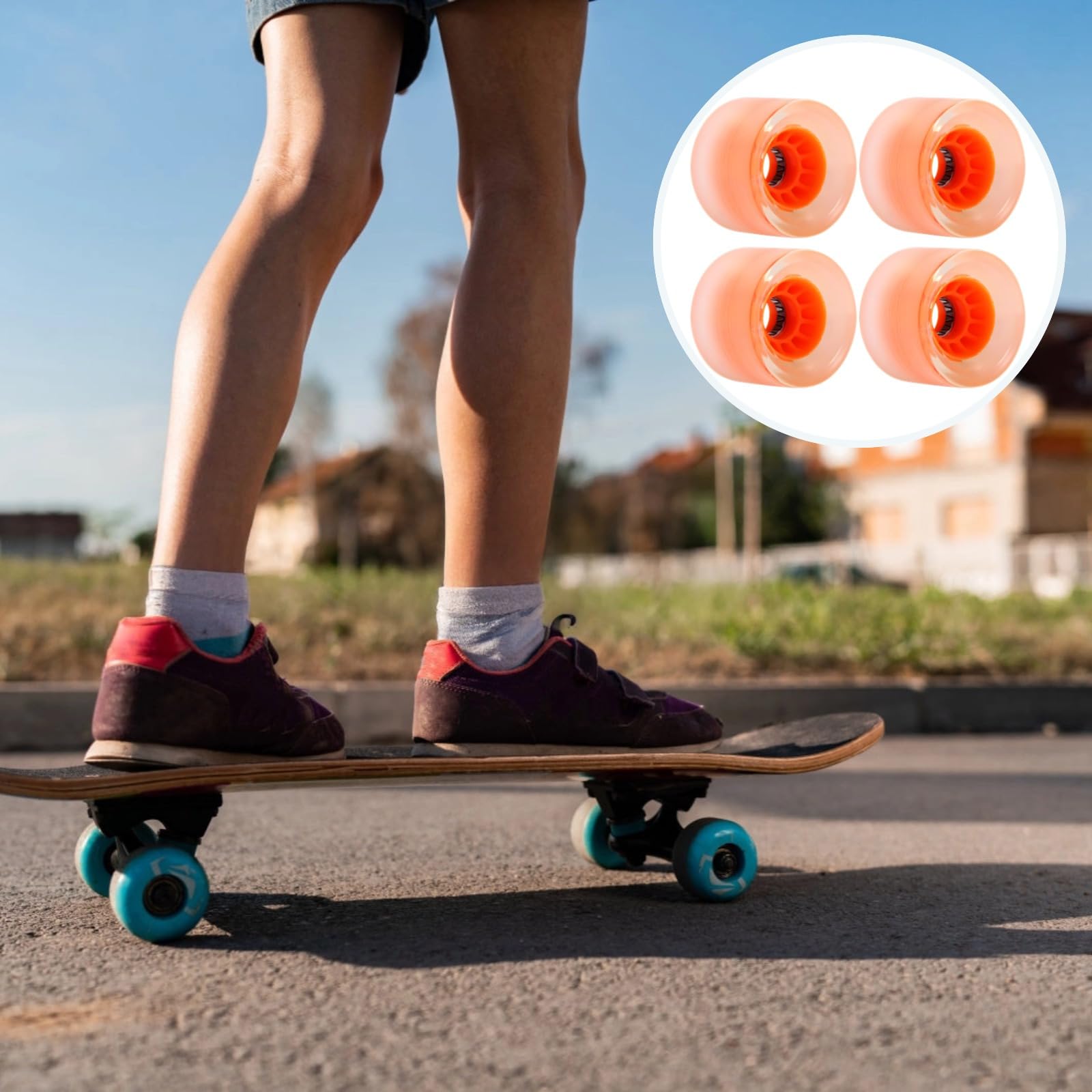 2. Roues de longboard Flash de 76 x 5,1 cm, roues de skateboard hautes, 4 pièces Flash PU Skateboard, avec lumière LED, roues Cruiser de dureté 80A pour planche à roulettes Fish