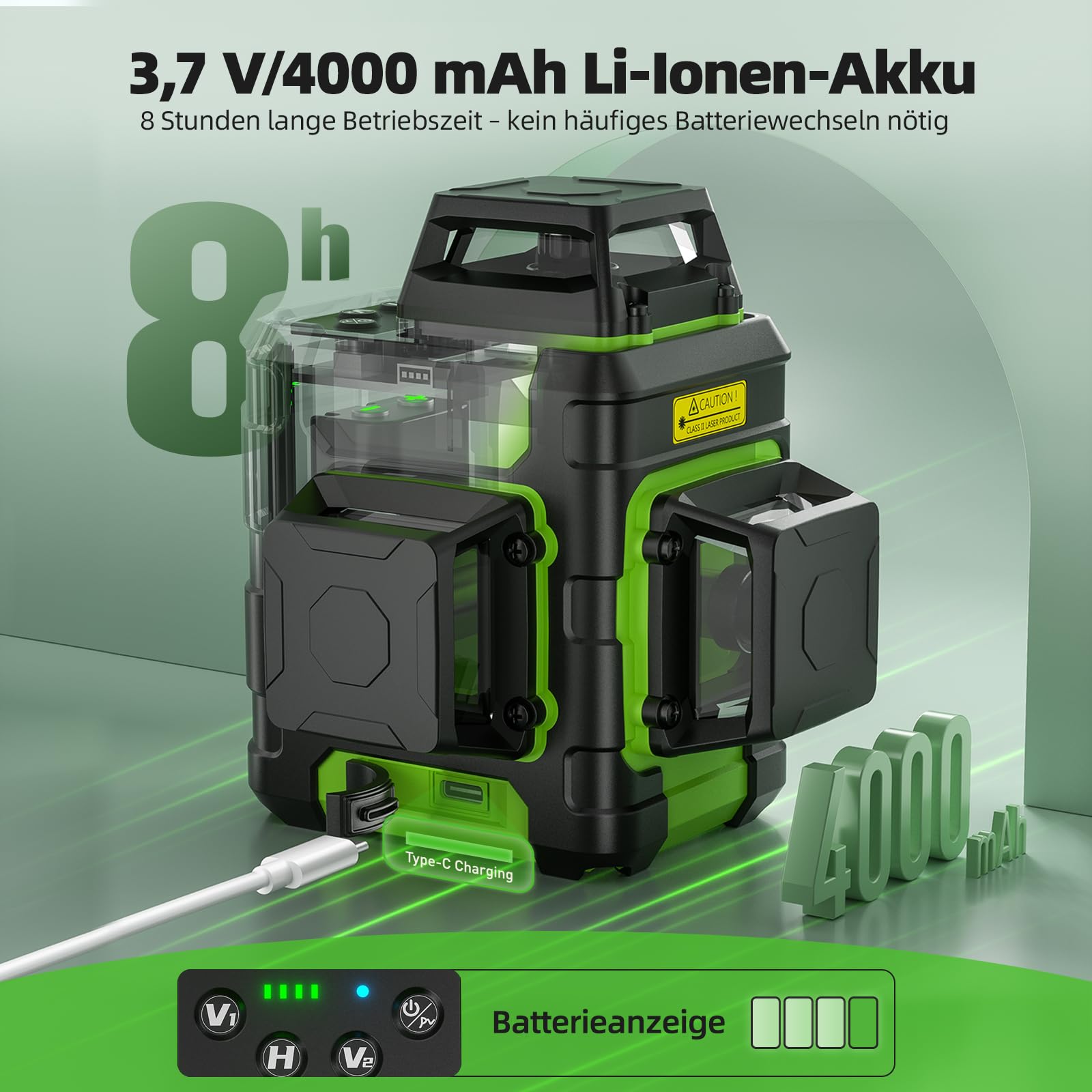Huepar Kreuzlinienlaser 360 grün, selbstnivellierend, wiederaufladbar, Laser Wasserwaage 3x360°, 3D-Nivelliergerät für Bauarbeiten, mit starker Magnethalterung und robustem Transportkoffer – HM03CG
