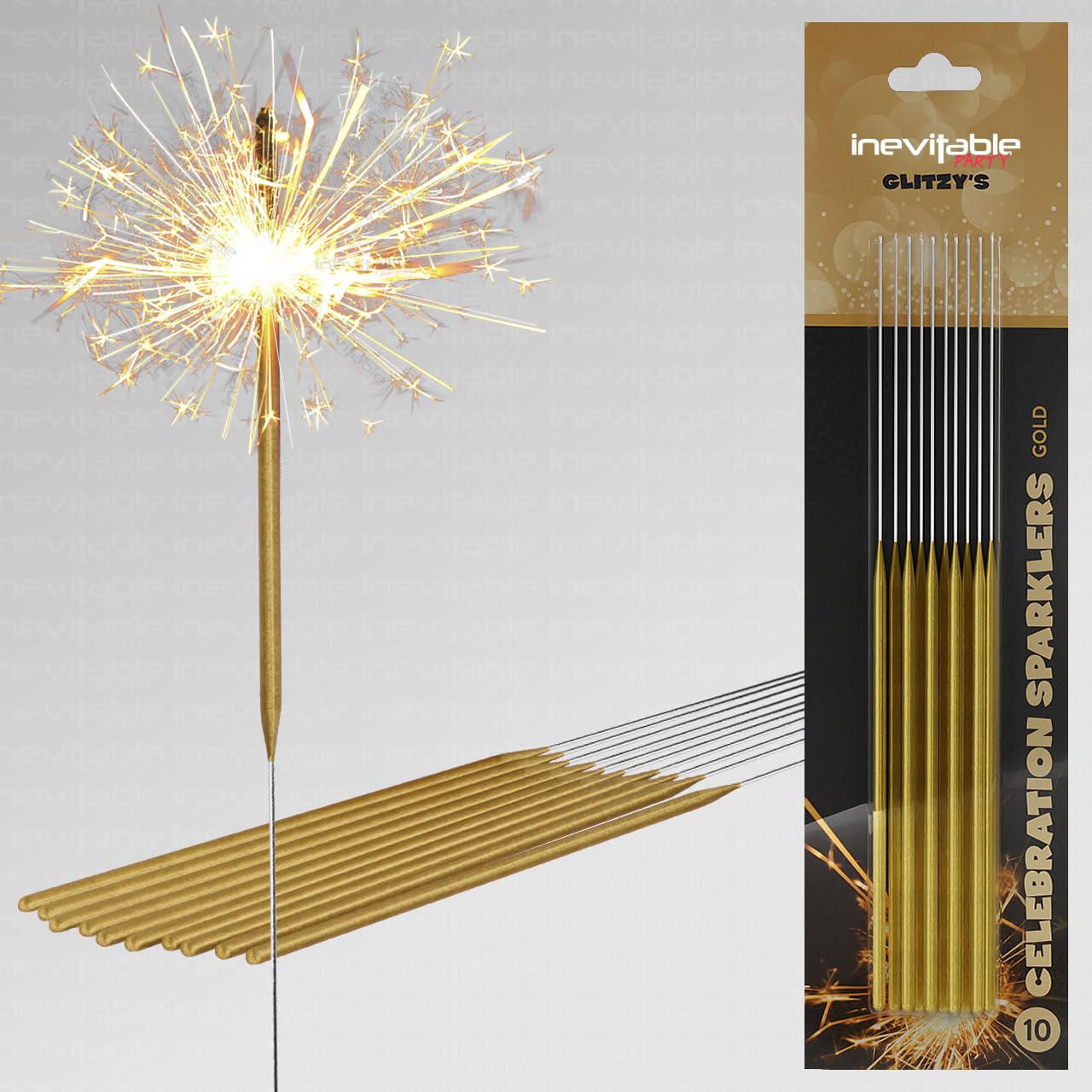 24 Packs of 10 x 18cm (7") Glitzy Celebration Sparklers for Indoor or Outdoor Use | Metallic Colour Coated Sparklers in Gold, Rose Gold or Silver | Great for Any Occasion (Gold, 240)