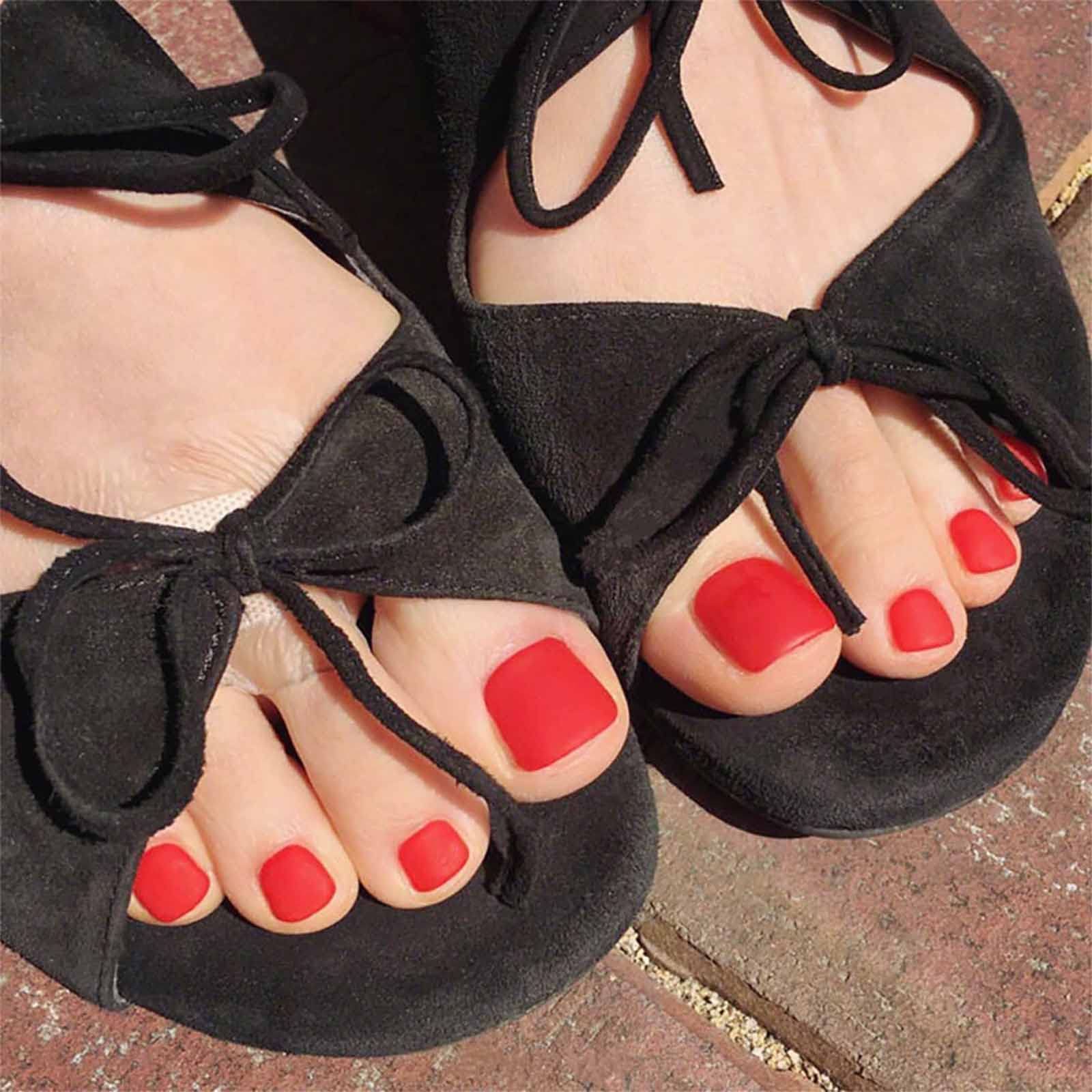 Inilbran Prensa de ataúd en las uñas de los pies Pegamento mate, ataúd, uñas postizas cortas, uñas de los pies, uñas cuadradas con cobertura completa de acrílico, 24 unidades