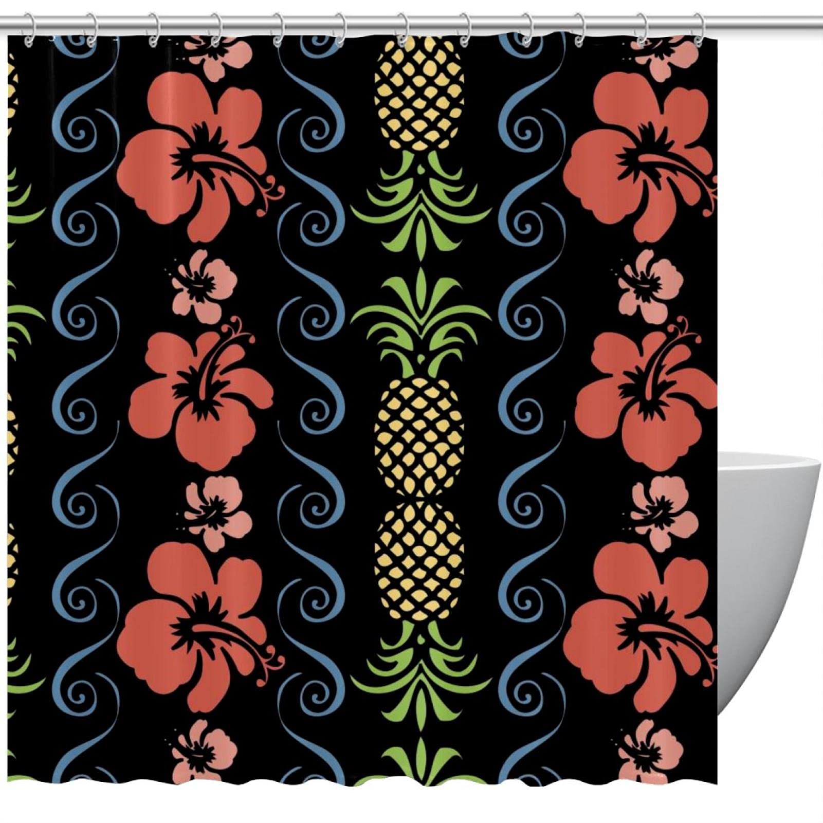 Rideau de douche ananas tropical noir 183x183 cm décoration de plage
