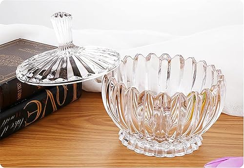 Miniatura 7 de Rxcvkmw Plato de caramelo de vidrio con tapa, cuenco de caramelo de cristal, plato de fruta, cuenco decorativo (blanco)