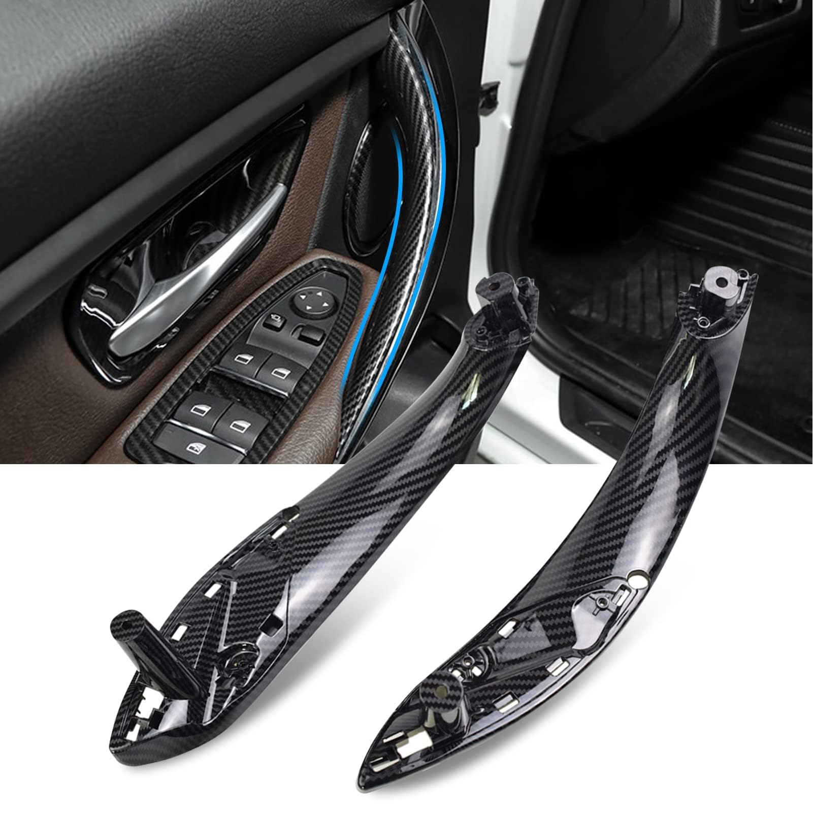 2PCS Compatible avec Poignee de Porte Interieur bmw Serie 3 F30 F31 F80 (2012-2018) Poignée Serie 4 F32 F33 F36 F82 F83(2014-2017) Gauche + Droite-Texture en Fibre de Carbone