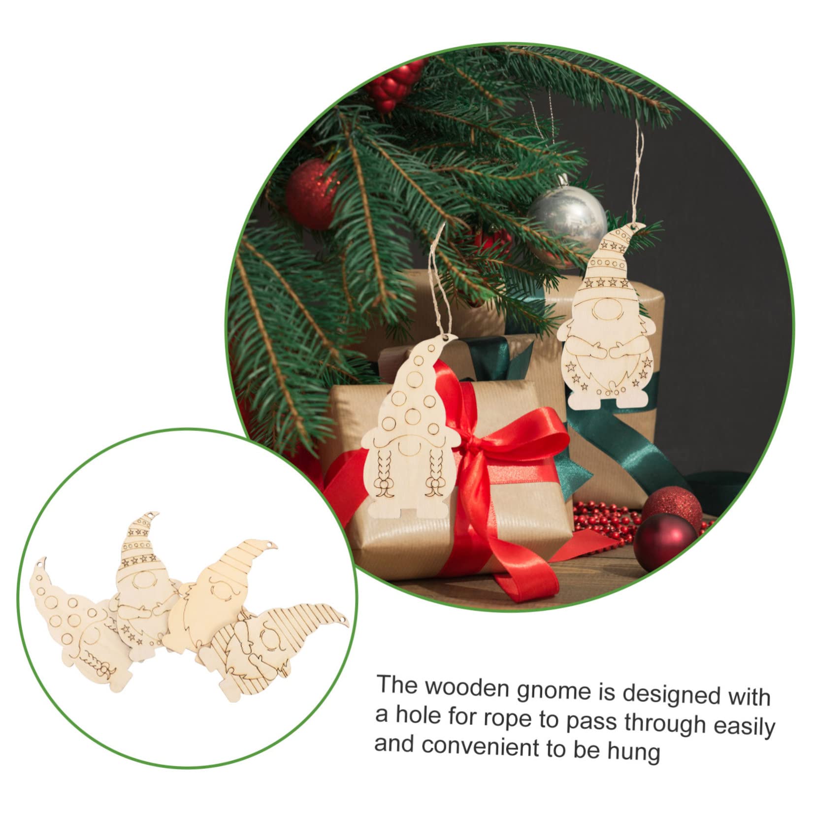 HOMSFOU Set 40 Pezzi Ciondoli Legno Grezzo Gnomi, Decorazione Natalizia da Dipingere Fai da Te, Ornamenti Albero Natale Artigianato Creativo per Casa e Feste