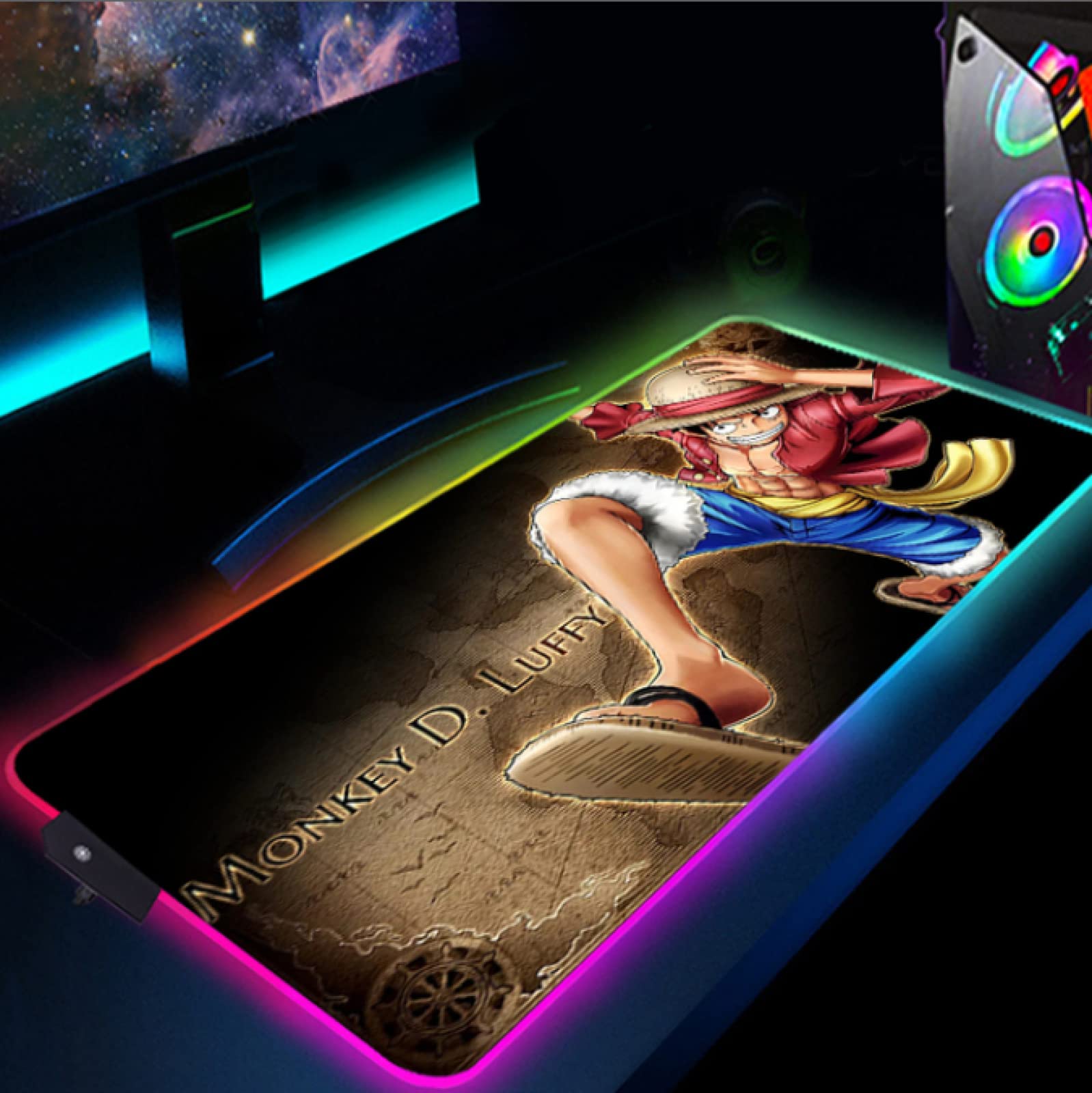 One Piece Gaming Mouse Pad Anime Mouse Mats XXL RGB Mousepad XL Mause Ped Backlit Mat Pc Gamer LED Color 2 30x80cm