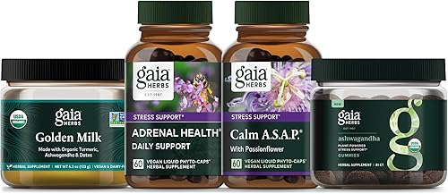 Gaia Herbs Kit de calma - Apoyo diario para la salud suprarrenal, A.S.A.P., gomitas Ashwagandha, leche dorada