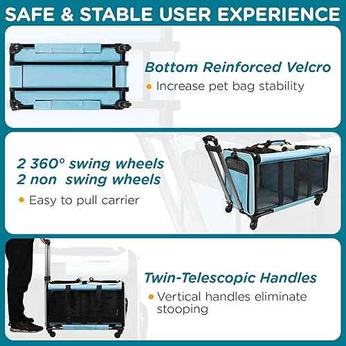 Miniatura 6 de Transportador de gatos con ruedas para 2 gatos, plegable de doble compartimento con ruedas para 2 gatos pequeños y perros, transportador de viaje