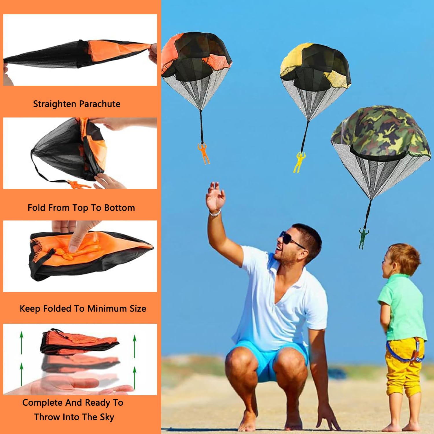 Set De 4 Paracaídas De Juguete Con Figura Militar – Lanzadores De Mano De 45 Cm De Diámetro, Nailon Resistente, Para Juegos Al Aire Libre Y Regalos