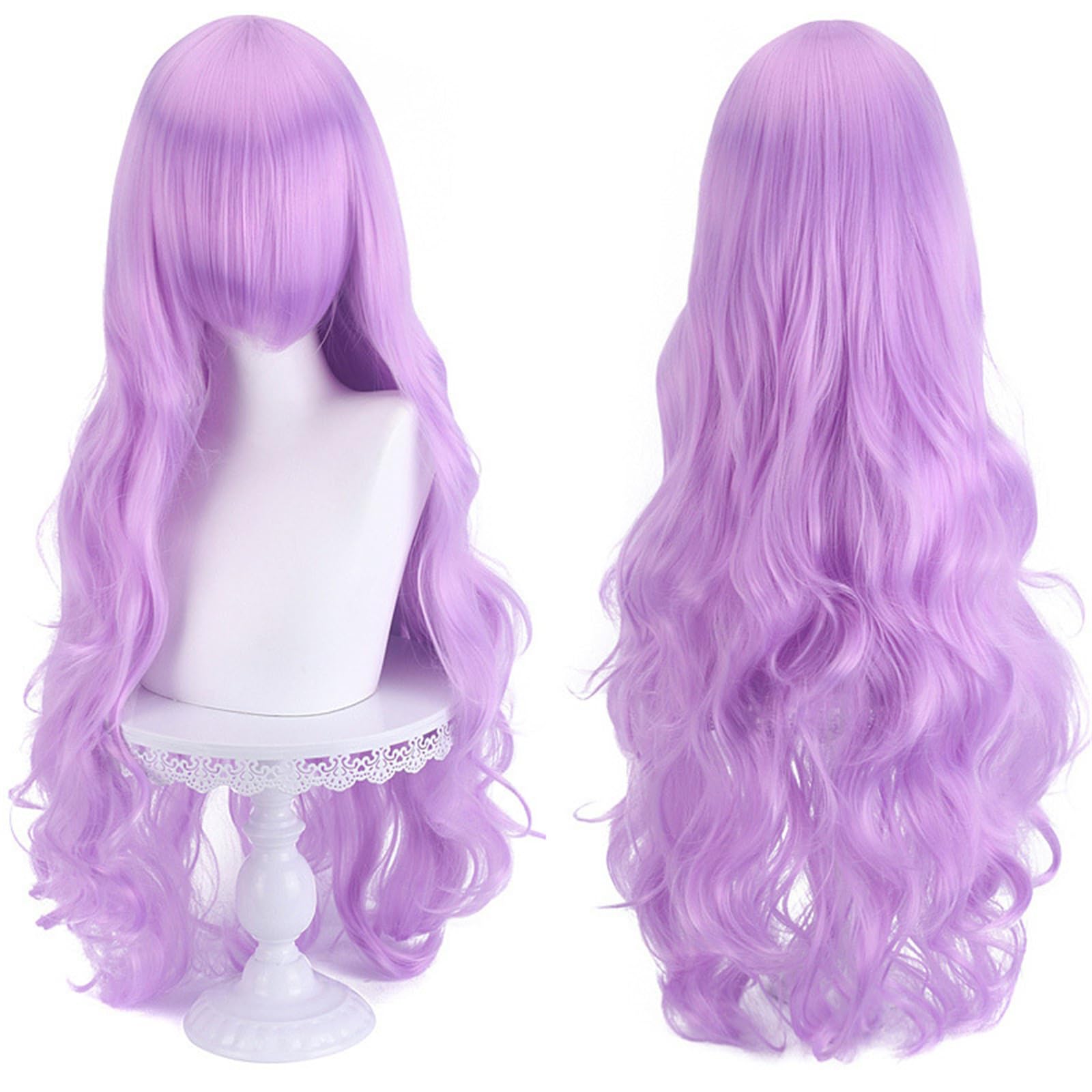 Jackcsale 31"/80cm Light Purple Long Wavy Curly Hair Wig with Bangs for Women Long Natural Synthetic Heat Resistant Wig Halloween Cosplay Daily Party Wigs Product Image 1