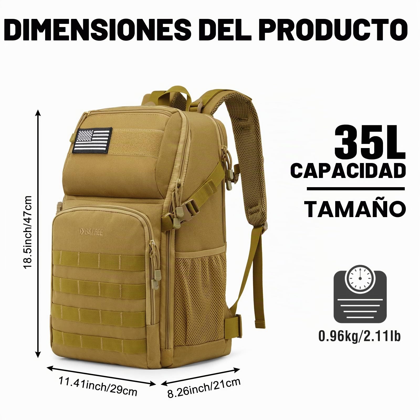 G4Free Mochila táctica militar de 35 l, gran ejército, mochila molle, mochila para actividades al aire libre, senderismo, camping, trekking, caza