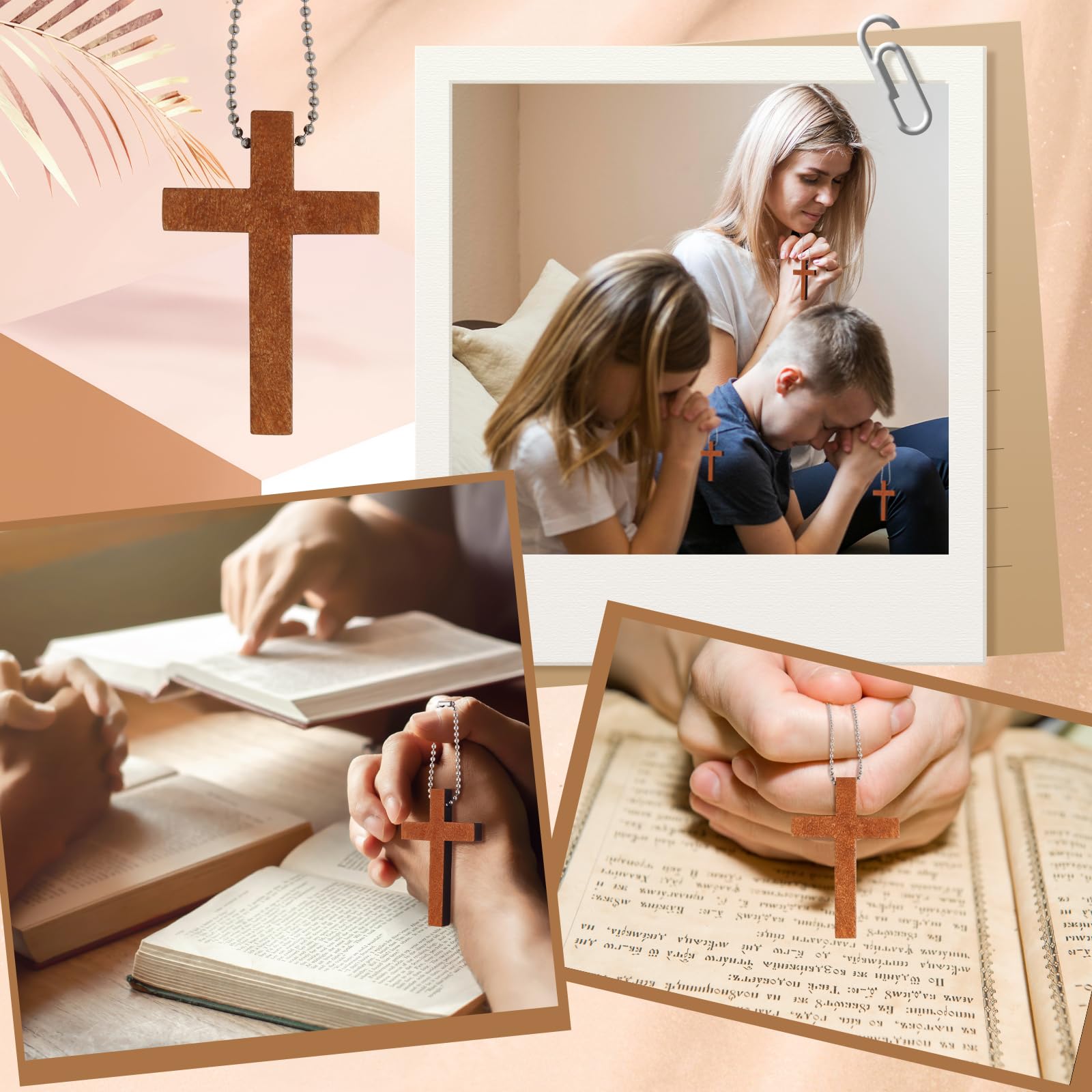 Gtudkae 1 Box Wooden Pocket Cross Contains 70 Cross Charms and 70 Chains, Pure Natural Wooden Crosses Pendants for Church Praying,Easter, Christian Gifts, Crafts for DIY Jewelry, Keychains - Image 4