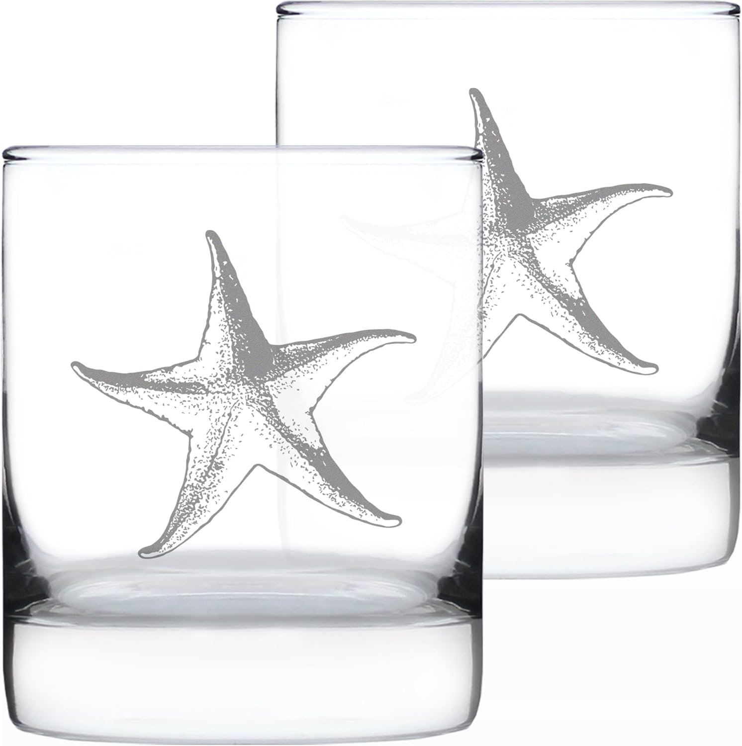 Bevvee Starfish Rocks Glass - Beach Themed Decor and Decorative Ocean Glassware Gifts for Women and Men - Set of 2-10.25 Oz Glasses