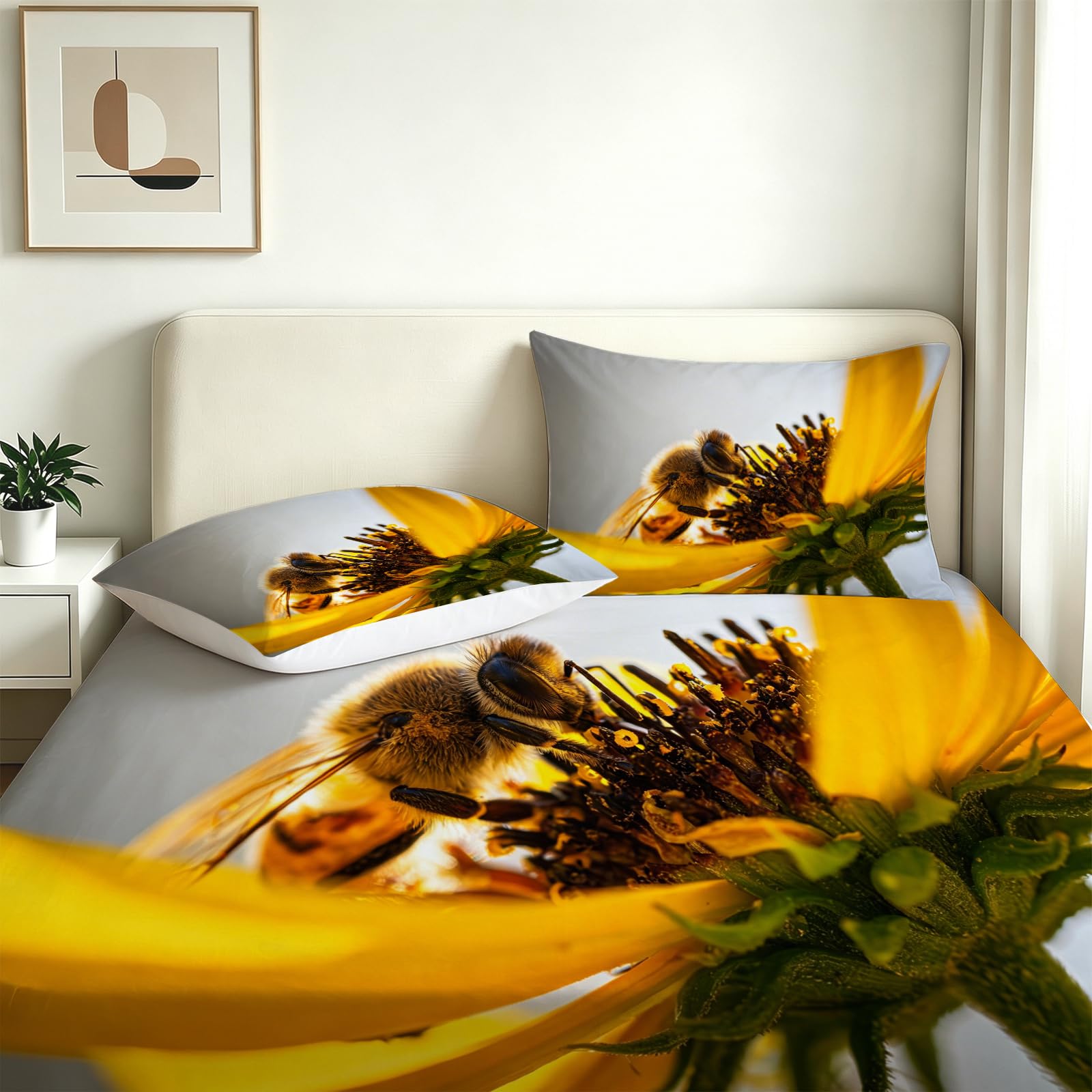 Sábana Bajera Ajustable 180 x 200 Flores de Abeja Tema Naturaleza