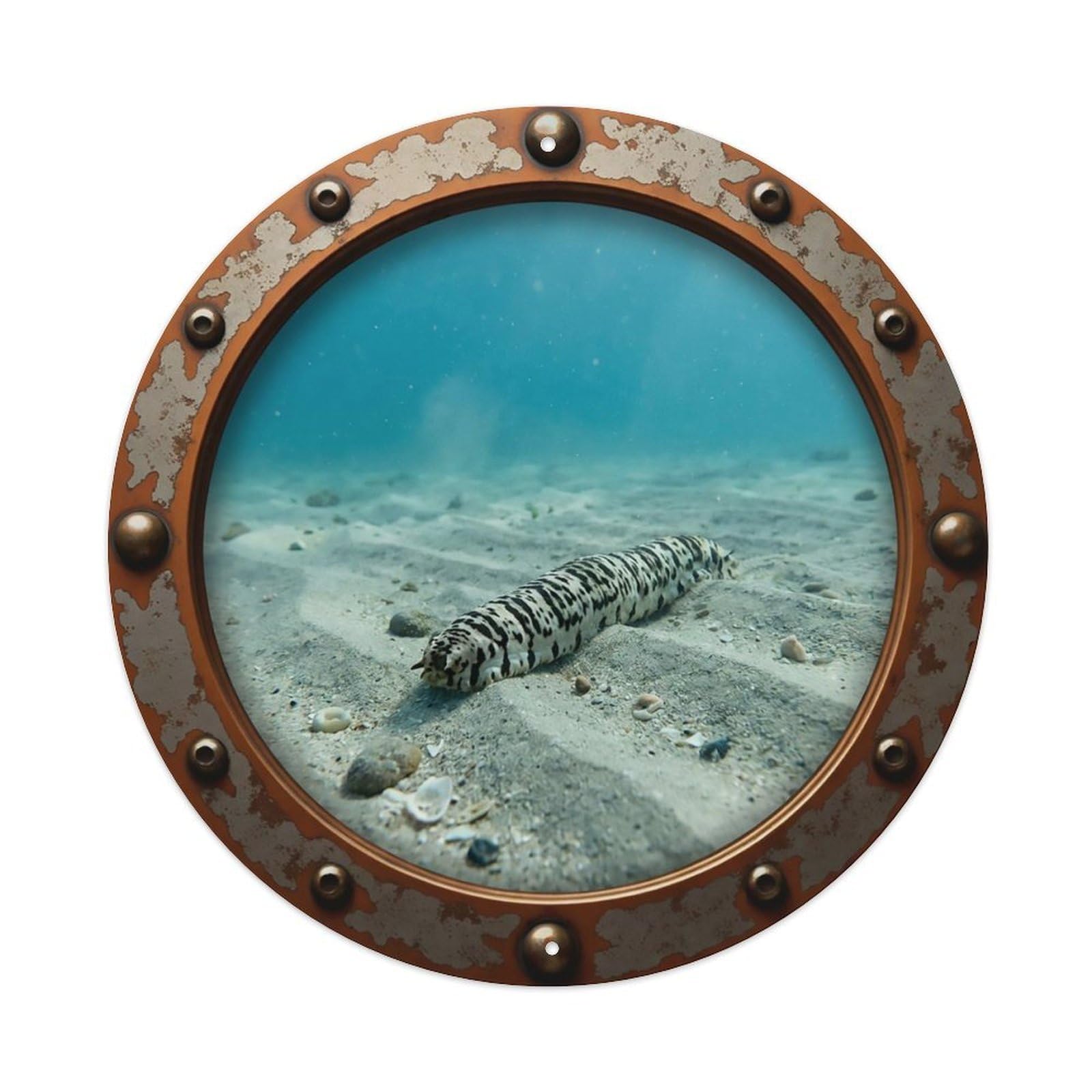 Vintage Porthole Tiger Tail Sea Cucumber Nautical Window Metal Tin Sign