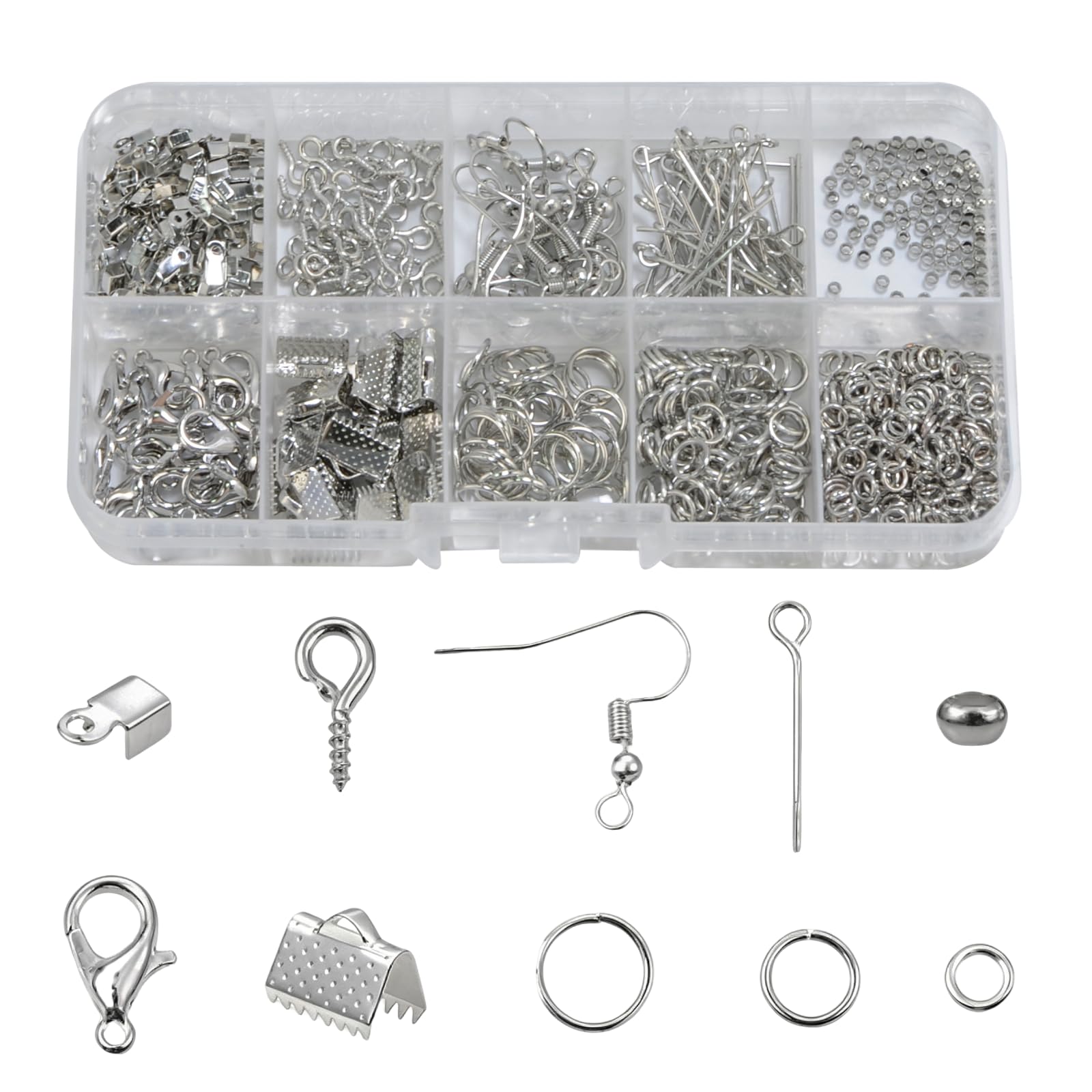 710 PcsJewellery Findings, Lobster Clasps for Jewellery Making Accessories, Jump Rings Jewelry Making Fastenings, Earring Jewellery Clasps Set for DIY Craft Necklace Bracelet Fasteners(Silver)
