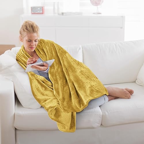 Miniatura 3 de Utopia Bedding - Manta polar de 8.85 ozyd, tamaño de manta (throw), color dorado, cobija de cama antiestática, mullida, suave, de microfibra (60 x