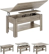 KIMENICH Table Basse Relevable et Pliante, Table de Salon Multifonctionnelle 3 en 1, Table à Manger avec Étagère de Rangement et Compartiment Caché, pour Salon, Bureau, Gris