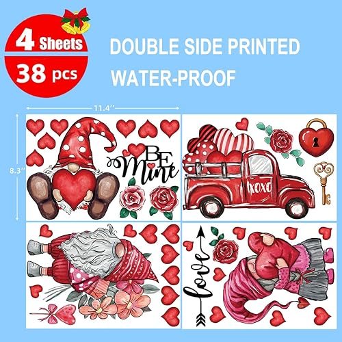 Miniatura 5 de Horaldaily 38 calcomanías para ventana del día de San Valentín, calcomanías reutilizables para ventana de San Valentín para decoración de