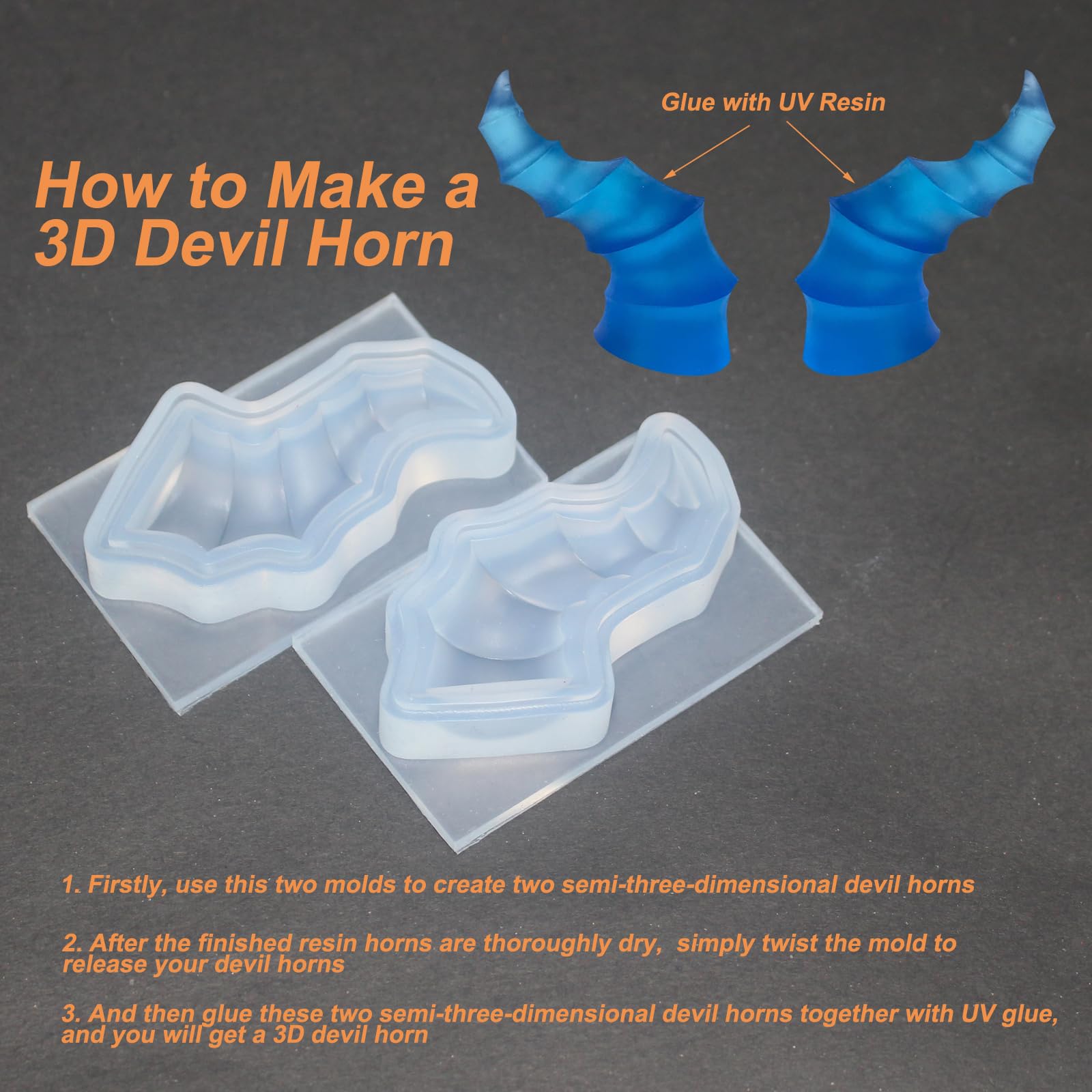 2 Pack Devil Horn Silicone Molds For Resin Crafting - Large Horn Shapes For Halloween & Cosplay