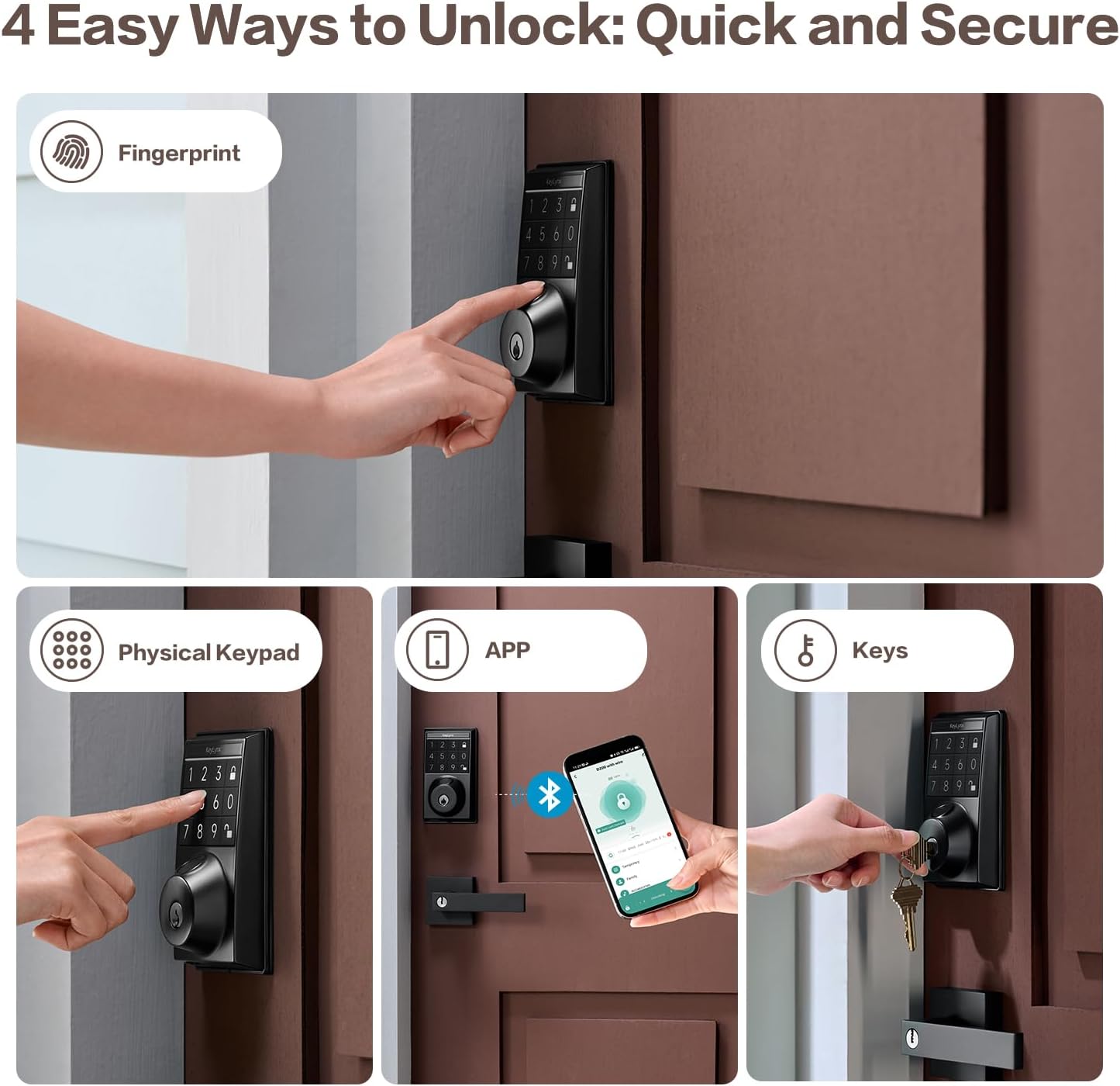 Keylynx 4-in-1 Smart Door Lock with APP Control, Fingerprint Door Locks with Keypad Deadbolt, Keyless Entry Door Lock with Auto-Locking, 16-Month Battery Life Deadbolt Lock, Easy Installation Keylynx 4-in-1 Smart Door Lock with APP Control, Fingerprint Door Locks with Keypad Deadbolt, Keyless Entry Door Lock with Auto-Locking, 16-Month Battery Life Deadbolt Lock, Easy Installation