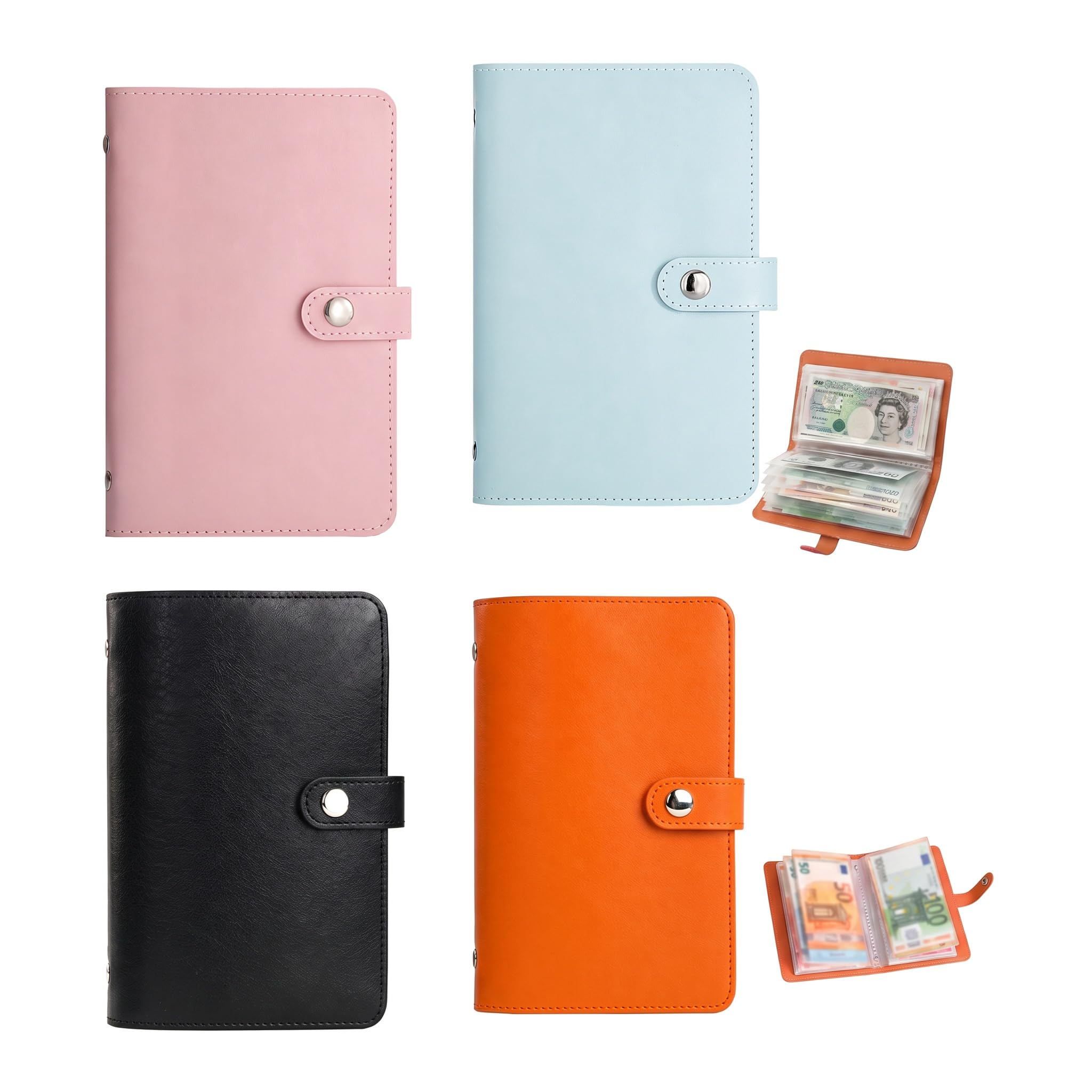4 Pcs Money Saving Wallet, 100 Envelopes Reusable PU Budget Planner Book