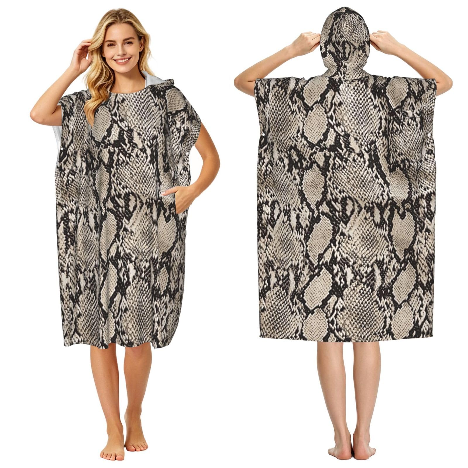 Poadnly Snakeskin Print, Adult Hooded Beach Towel 90 x 110 cm,Changing Bath Robe, Surf Poncho Towel For Women Men