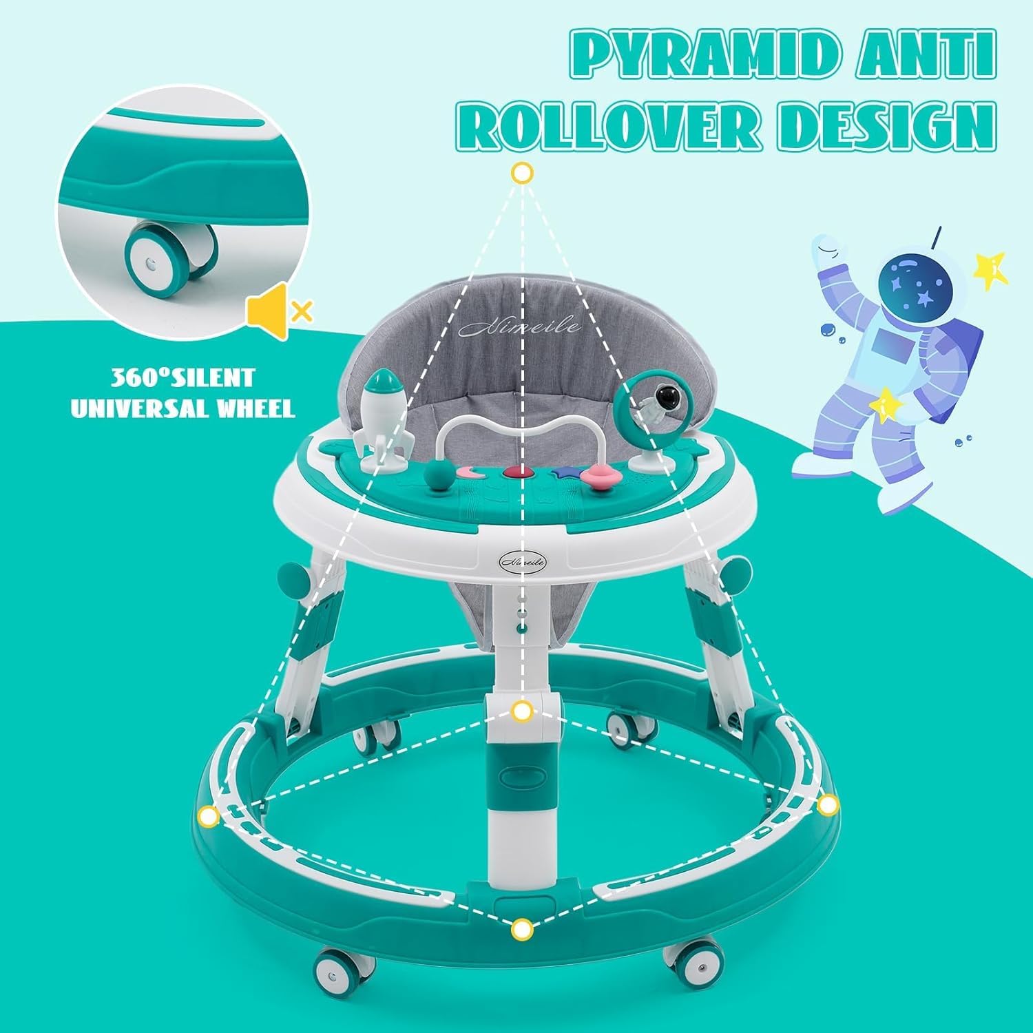 EULEUY 3 en 1 Andadera Para bebe Andador de Empuje Plegable con Centro de Actividades y Bandeja de Alimentación. Altura Ajustable, Ruedas Silenciosas de 360° Andador bebes 6-12 Meses (Verde) — view 2