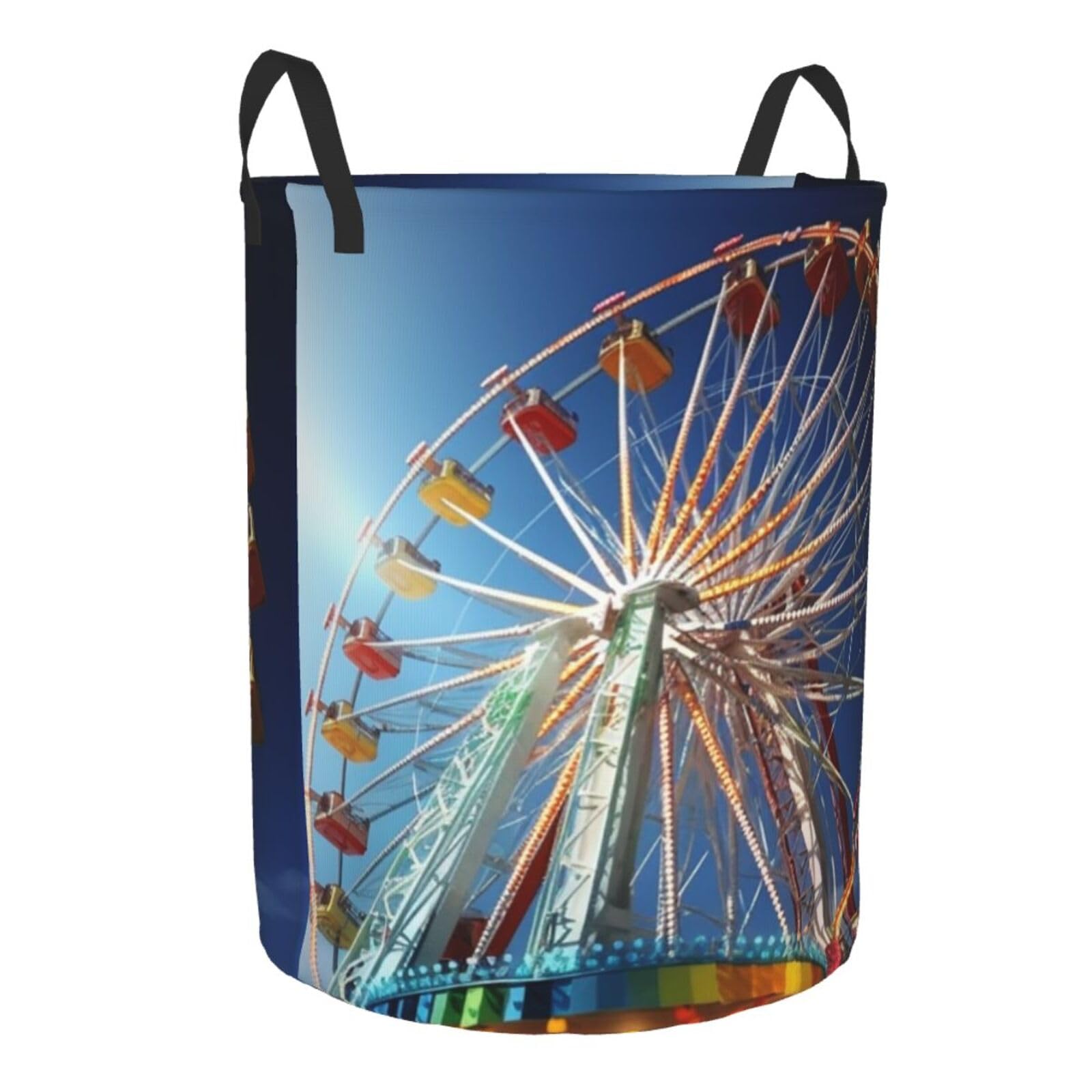 amusement ride print Circular Hamper Waterproof Storage Bin Organizer Basket Laundry Hamper With Handles For Clothes Toys Medium