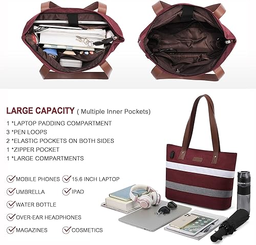 Miniatura 3 de LOVEVOOK Bolso de mano de trabajo para laptop para mujer, bolso escolar ligero e informal para laptop de 15.6 pulgadas, 2 unidades por juego