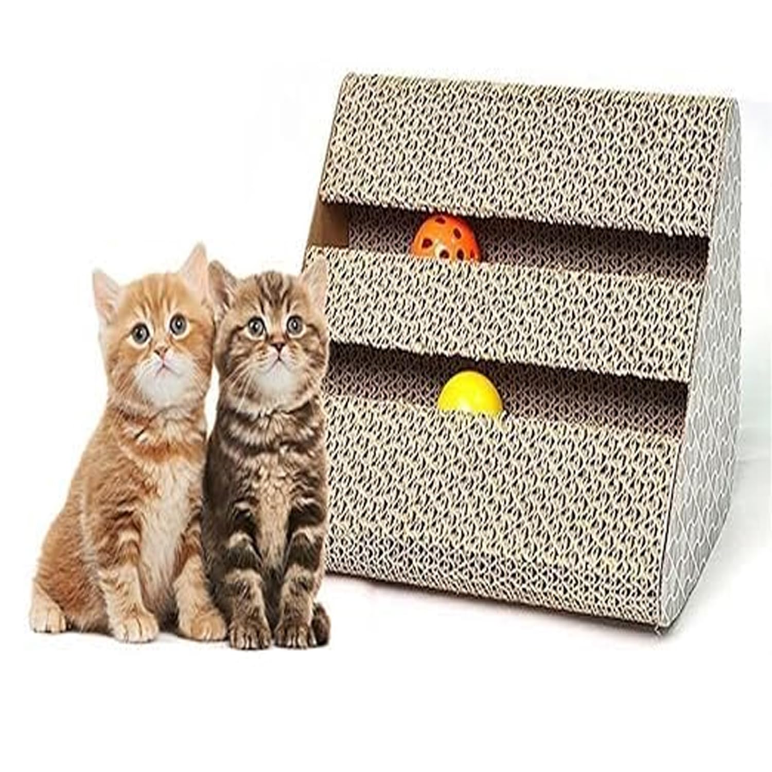 Emily Pets Corrugated Cardboard Cat Scratching Inclined Pad, Kitten Scratcher Toy with Double Sided Bell Ball Catnip (B0BFWDPFMJ) Amazon Price History, Amazon Price Tracker