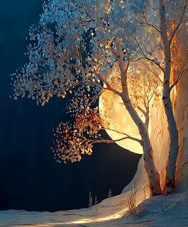 DIY Paint by Numbers for Adults Beginner, Birch Bark Moon Glow, Paint by Numbers Kit Painting by Numbers for Adults, 16" X 20"