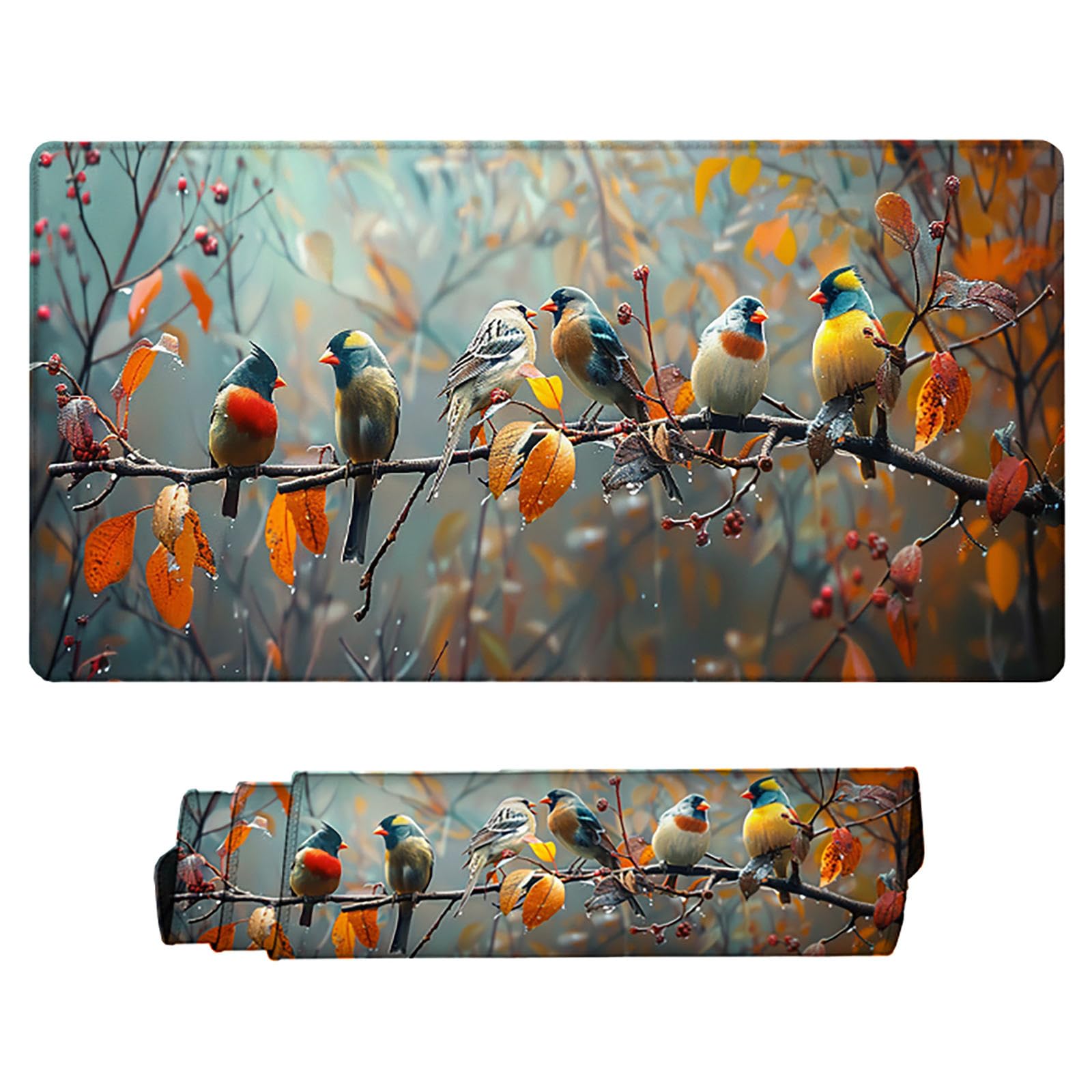 Żółta podkładka pod mysz XXL, podkładka na biurko, 1200 x 600 cm, szyte krawędzie, podkładka pod mysz, gumowa podstawa, ptak, podkładka pod mysz, stabilna przyczepność na gładkich powierzchniach,
