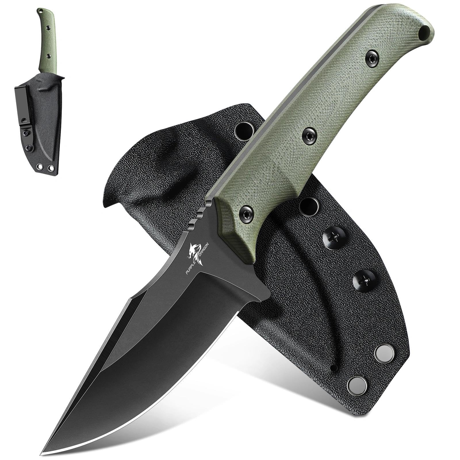 Purple Dragon Fixed Blade Knife - Full Tang Hunting Knife Green
