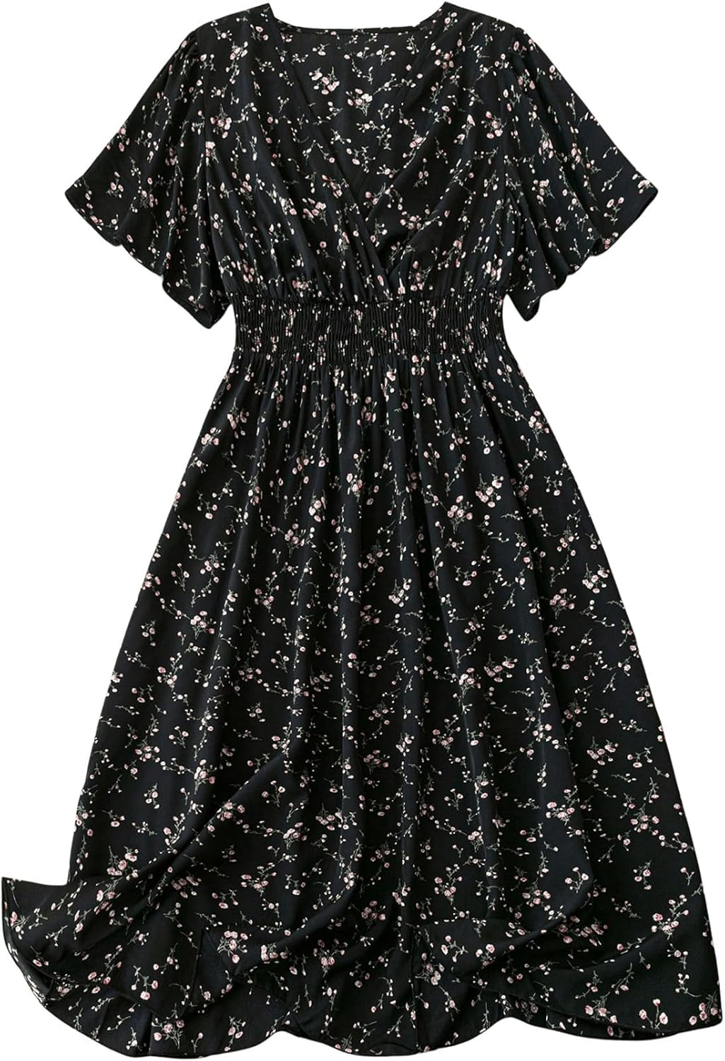 Floerns Women's Plus Size Boho Floral V Neck Short Sleeve A Line Long Dress