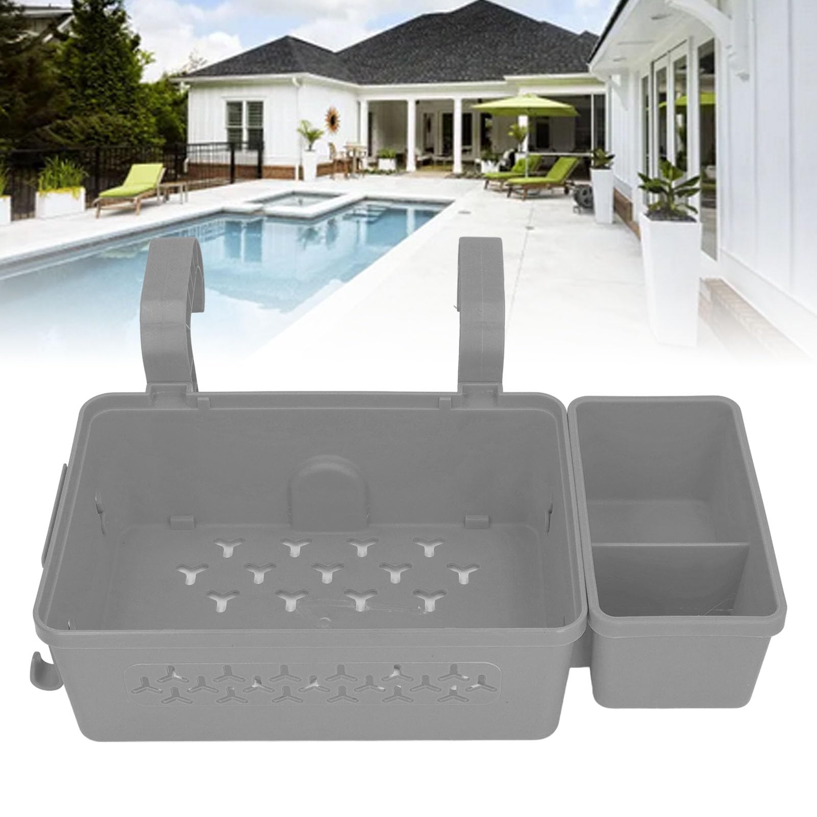 Panier de rangement au bord de la piscine pour organiser les serviettes et les boissons – Organiseur