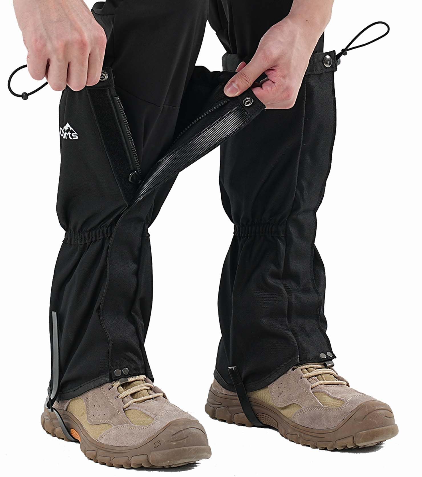 SnuYucto Waterproof Leg Gaiters for Men and Women, Black Color, Lightweight Snow Boots Gators for Hiking, Skiing, Hunting and Outdoor Adventures, Size L