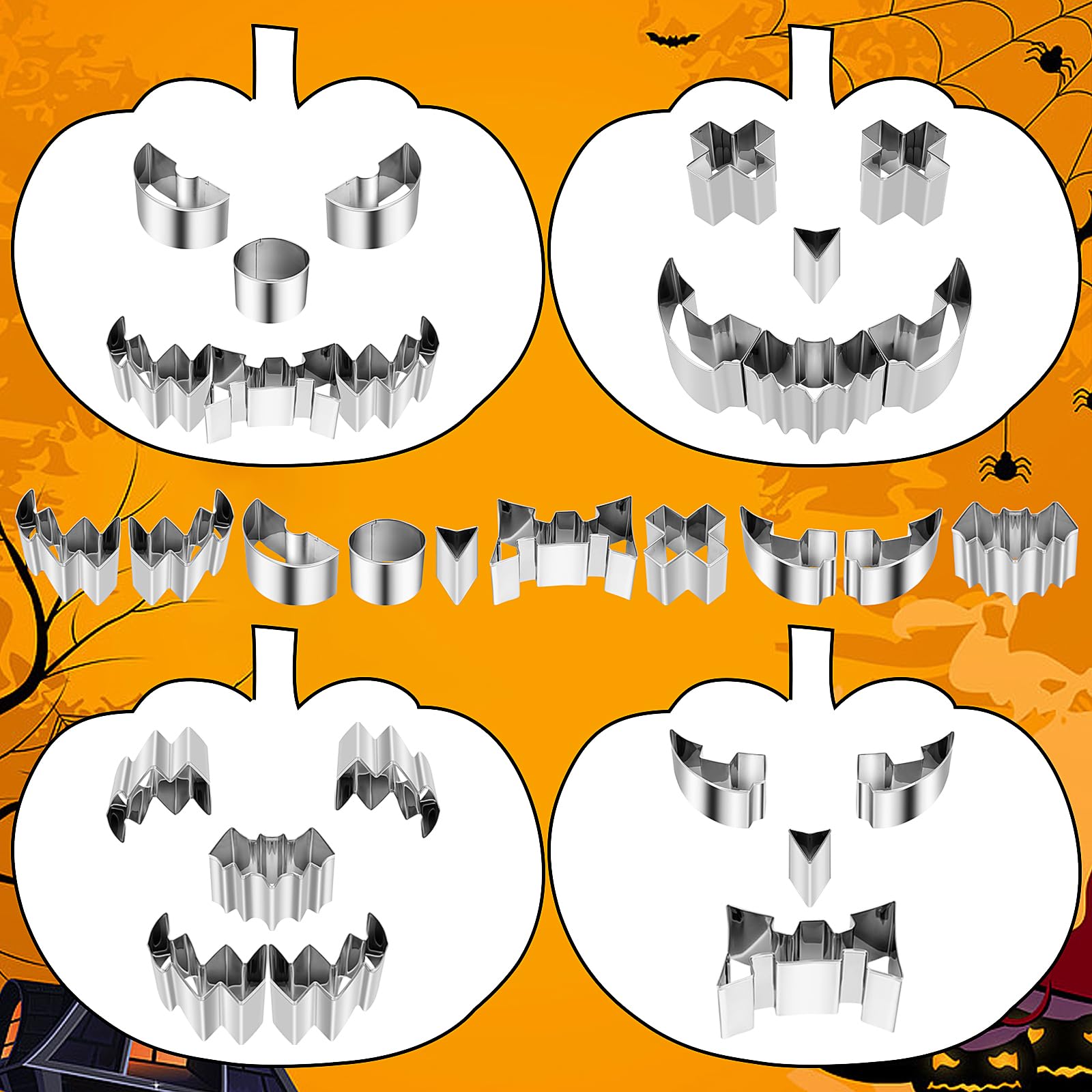 Meetory Juego de 13 piezas para tallar calabaza de Halloween, herramienta de tallado de calabaza de acero inoxidable con plantillas, kit de tallado de calabaza para niños y familiares