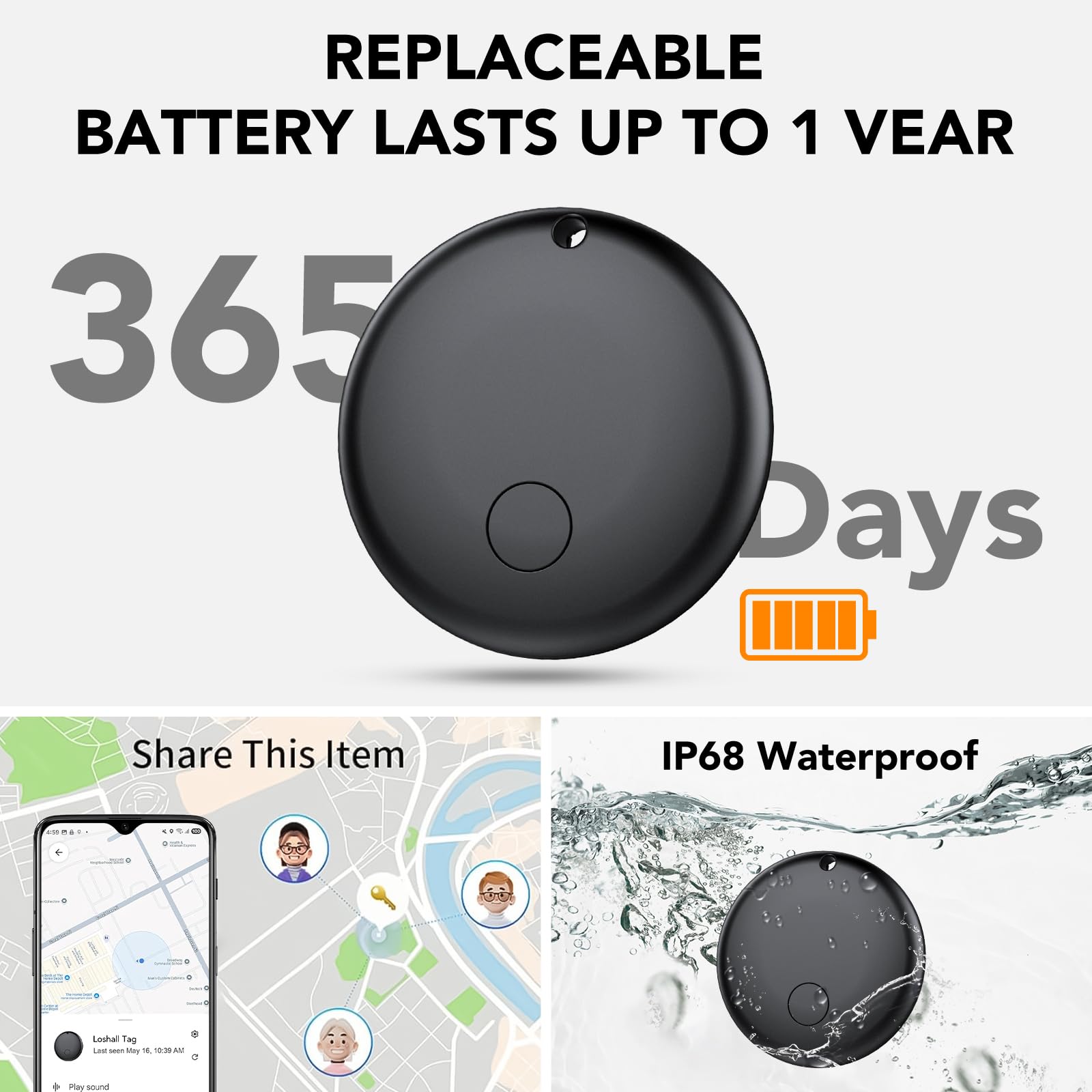 Android Smart Tag, Tracker con Google's Find Hub (Solo Android), IP68 Impermeabile, Bluetooth Localizzatore con Custodia Protettiva, Trova Oggetti per Chiavi/Bagagli/Portafogli, 4 Bianco