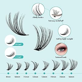 AMZGIRL LASH Clusters Kit 320Pcs, DIY Individual Extensions with Lash Bond and Seal, Remover For False Eyelashes, Applicator Tool Kit At Home(3040D,D-Mix9-16mm, Black