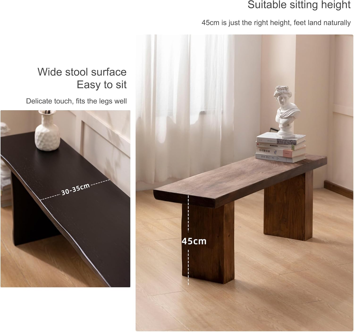 Wood Entryway Dining Bench Wooden Bedroom End of Bed Narrow Bench Indoor Farmhouse Window Hallway Bench Seat for Kitchen Dining Room Living Room(Black,140cm/55in)