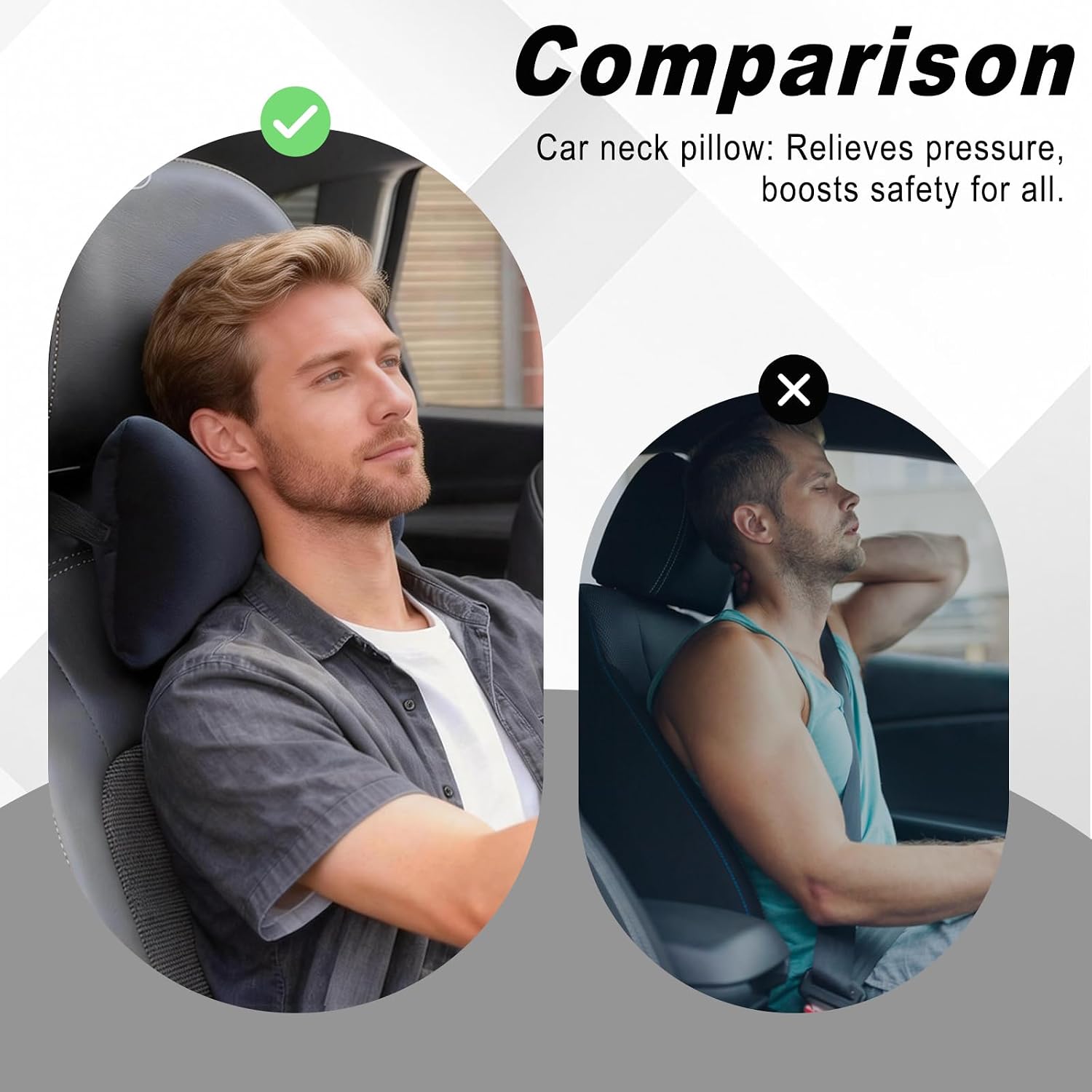 2 PCS Car Headrest Pillow, Ergonomic Car Neck Pillow for Pain Relief, Head RestPillows Fatigue Reduction, Automotive Neck Cushion for All CarSeat SUVs Travel, Black