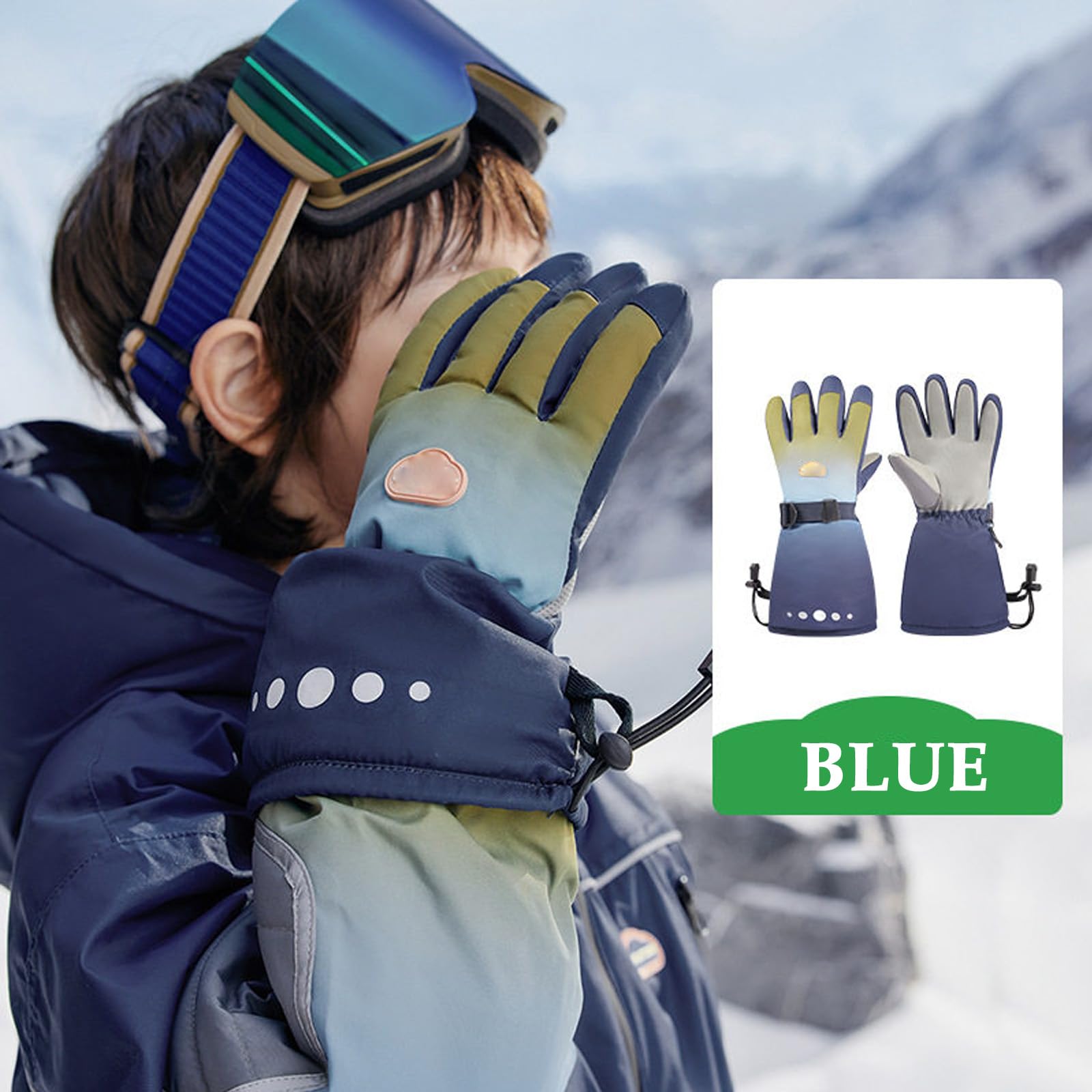 Guanti da Sci per Bambini, Guanti da Neve Bambino Invernali, Guanti Sportivi Impermeabili, Antiscivolo, per slittino da Neve,3. Dark Blue,M(3~7 Years)