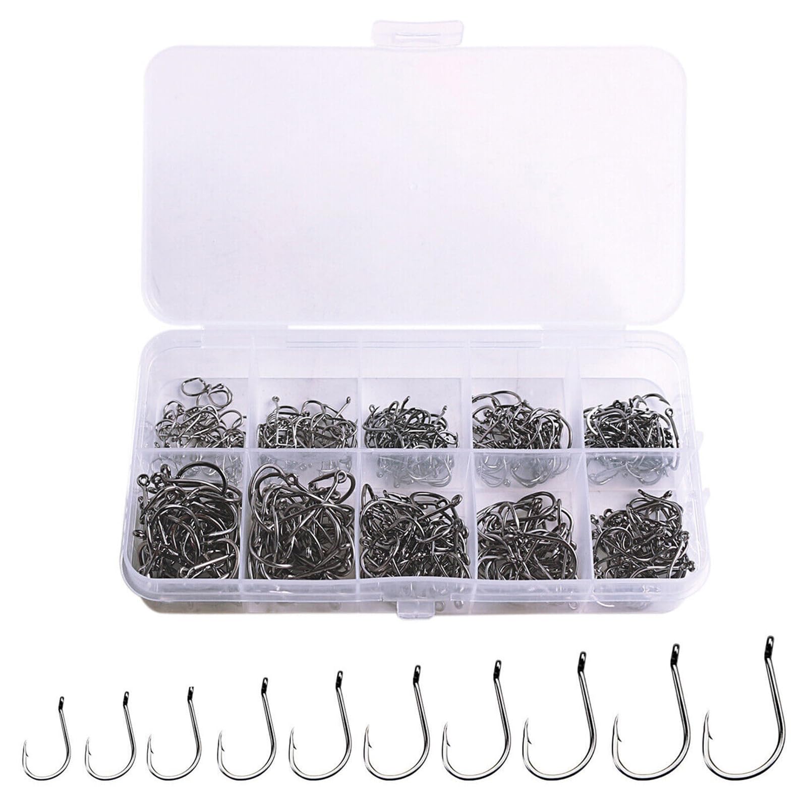 Set 600 Ami Da Pesca KGDUYC - 10 Misure Da 3# A 12#, Acciaio Carbonio, Con Scatola Portatile - Foto 6