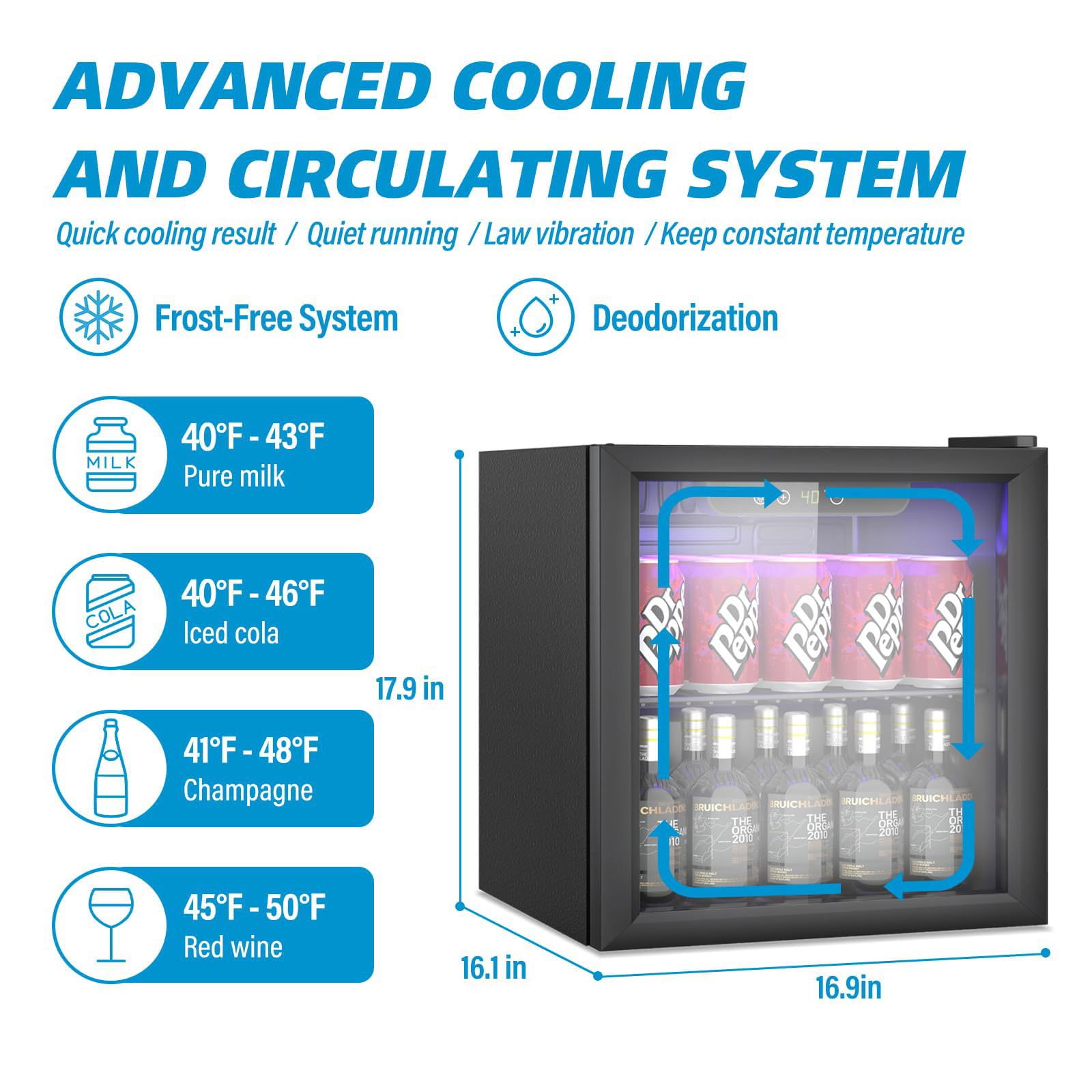Erivess Compact Beverage Refrigerator,60 Can/1.3 Cubic Feet Fridge With Glass Front Door For Soda, Beer Or Wine, Under Counter Small Refrigerator With Adjustable Shelve & Digital Display on Fridge.com - View 4