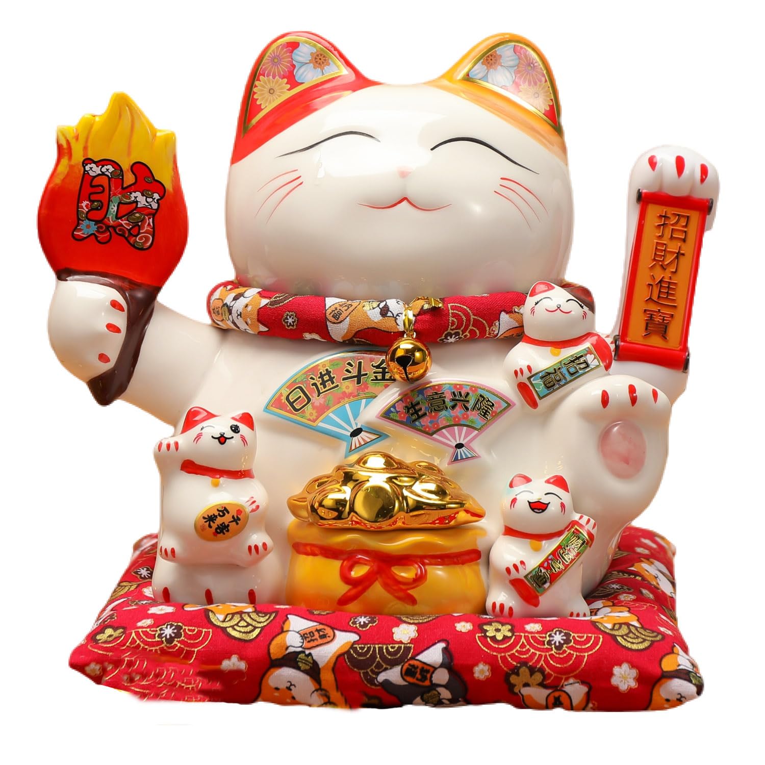 Maneki Neko céramique chat porte-bonheur chinois à bras articulé pour boutique